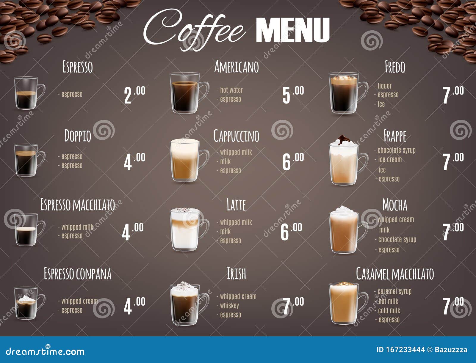 Preisliste Für Coffee Drinks Vektor Abbildung Illustration von