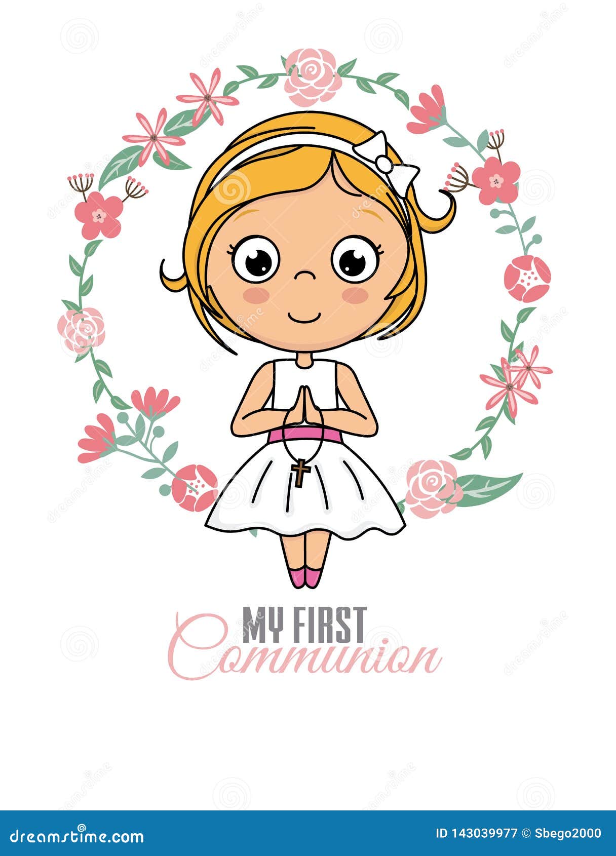 Premiere Carte De Communion Fille De Priere Illustration De Vecteur Illustration Du Priere Fille