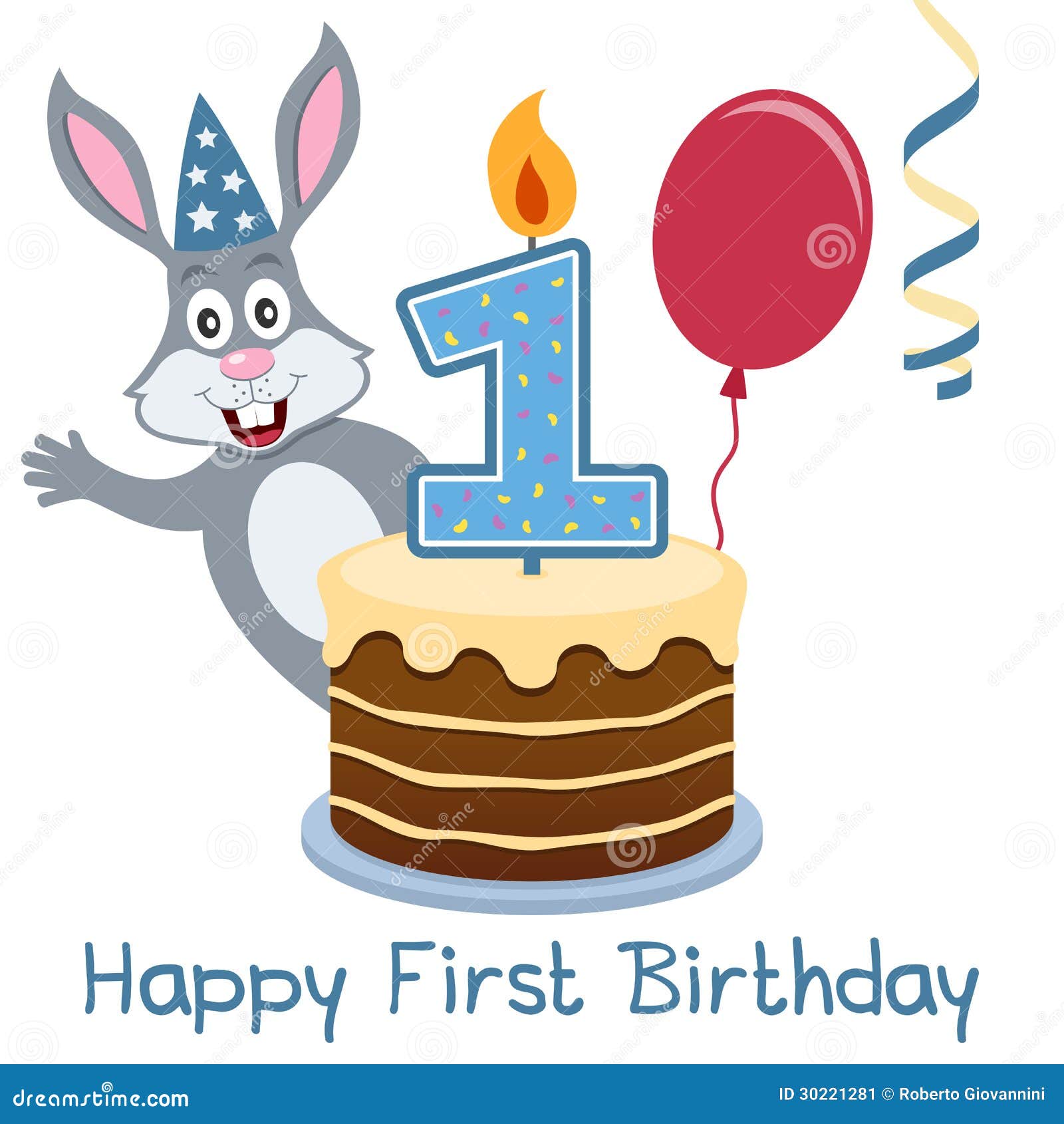 Premier Lapin D Anniversaire Illustration De Vecteur Illustration Du Ballon Bleu
