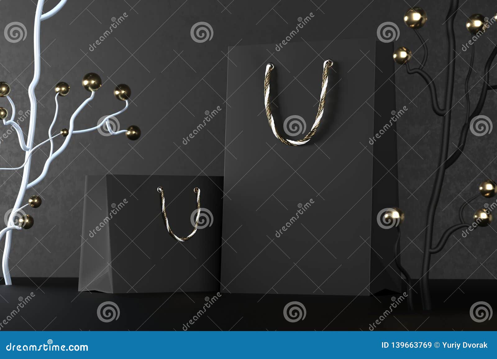 Premium Black Shopping Bags Mock-up, Package For Purchases ...