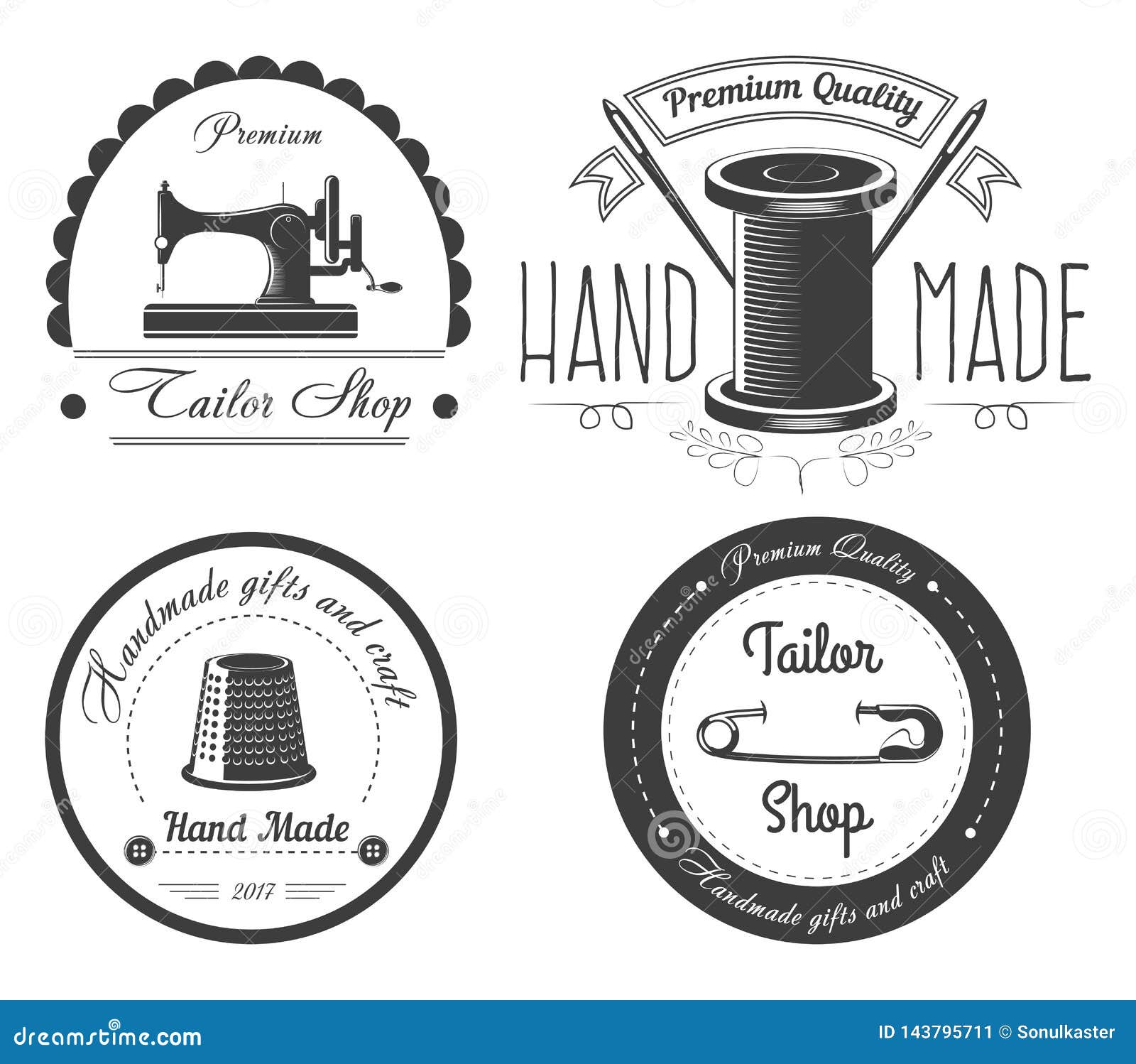 Premium Handmade Clothes in Tailor Shop Logotypes Set Stock Vector ...