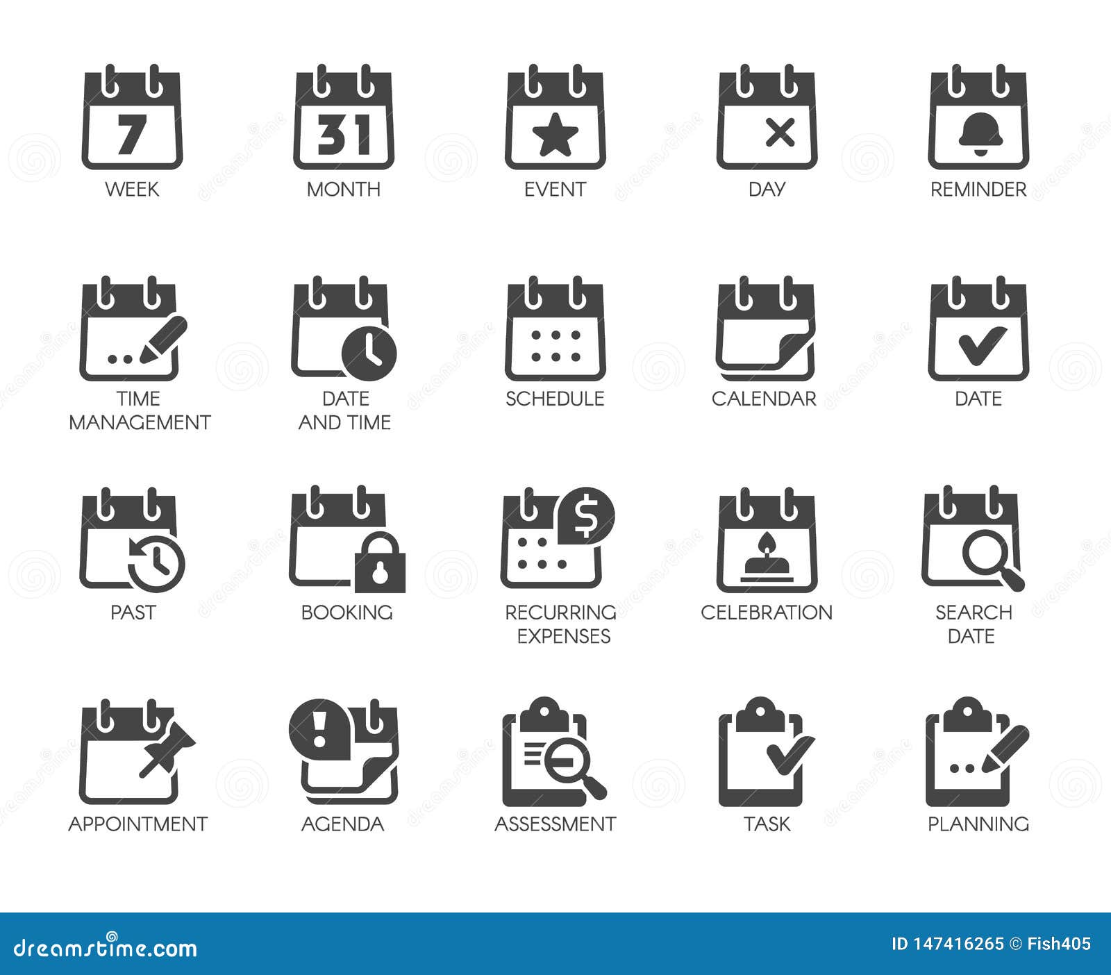 Premium Icons Pack Zur Zeitverwaltung Als Kalender, Uhrzeit Und Datum, Monat, Zeitplan 