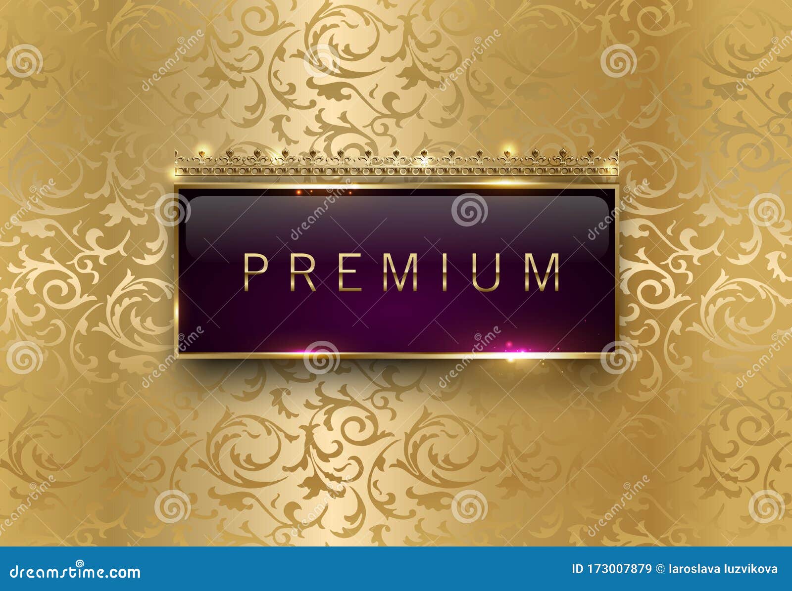 Premium Purple Label with Rectangle Golden Frame Crown on Gold Floral  Background. Royal Glossy Vip Template Stock Vector - Illustration of  classic, award: 173007879