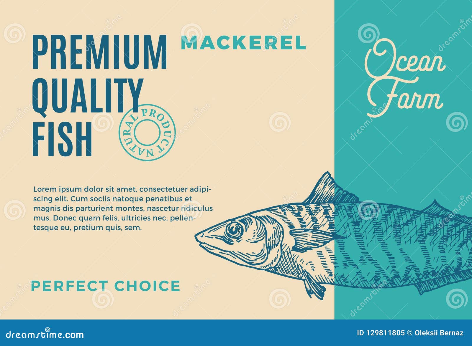 Premium Quality Mackerel. Abstract Vector Fish Packaging Design or