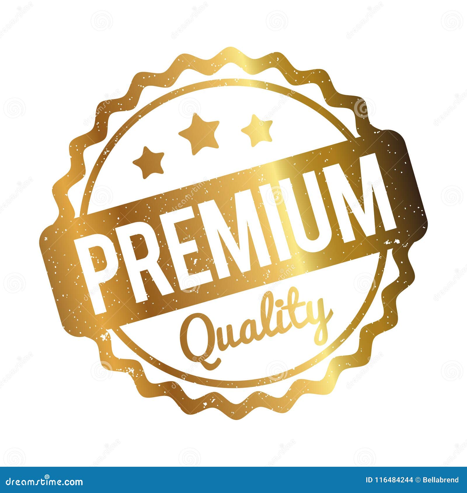 premium quality rubber stamp gold on a white background
