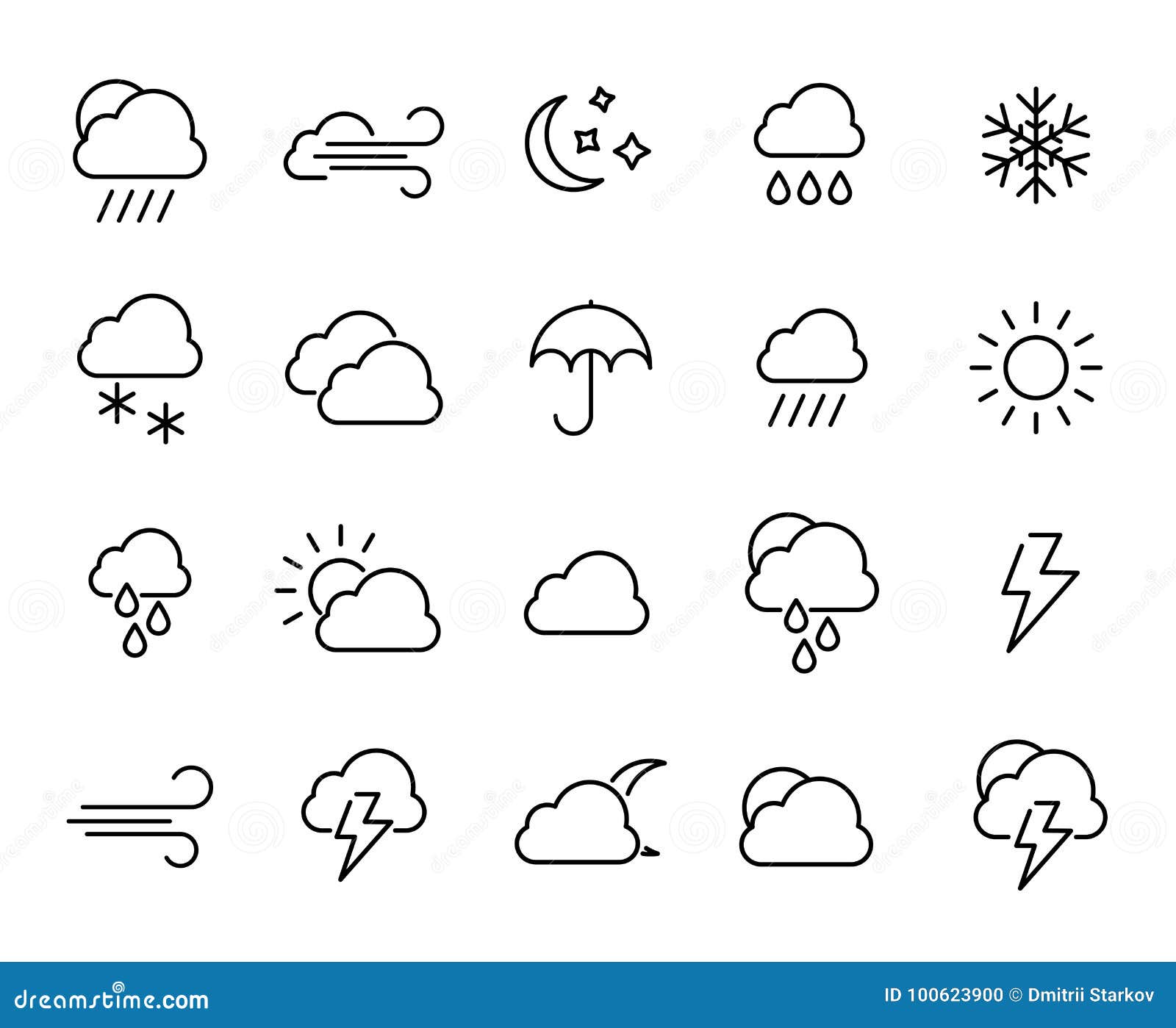 Premium Set of Weather Line Icons. Stock Vector - Illustration of moon ...