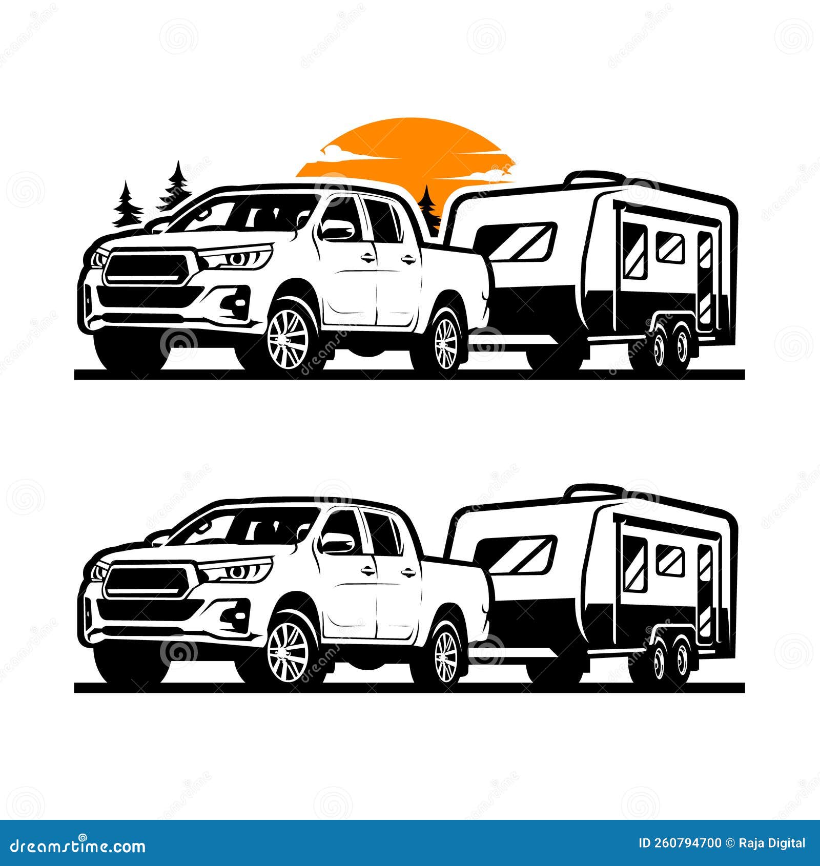 Premium Truck Tow Caravan Vector Illustration. Stock Vector ...