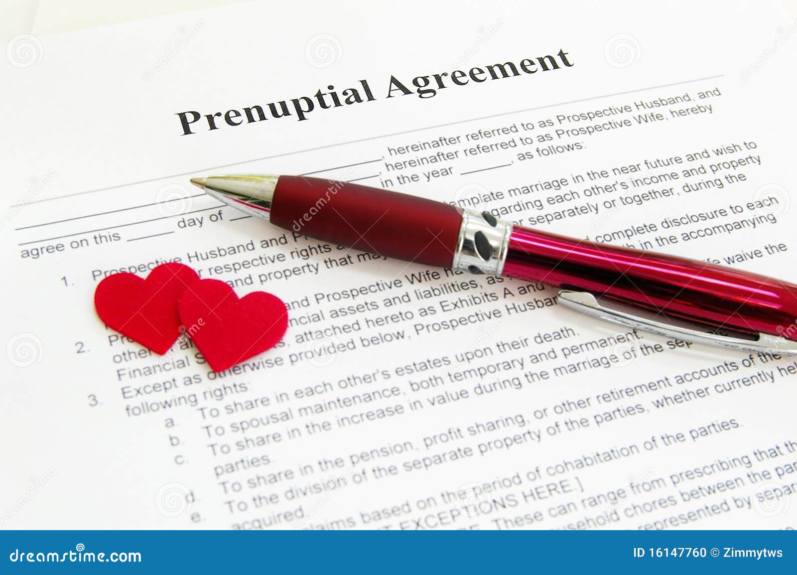 prenuptial agreement with hearts