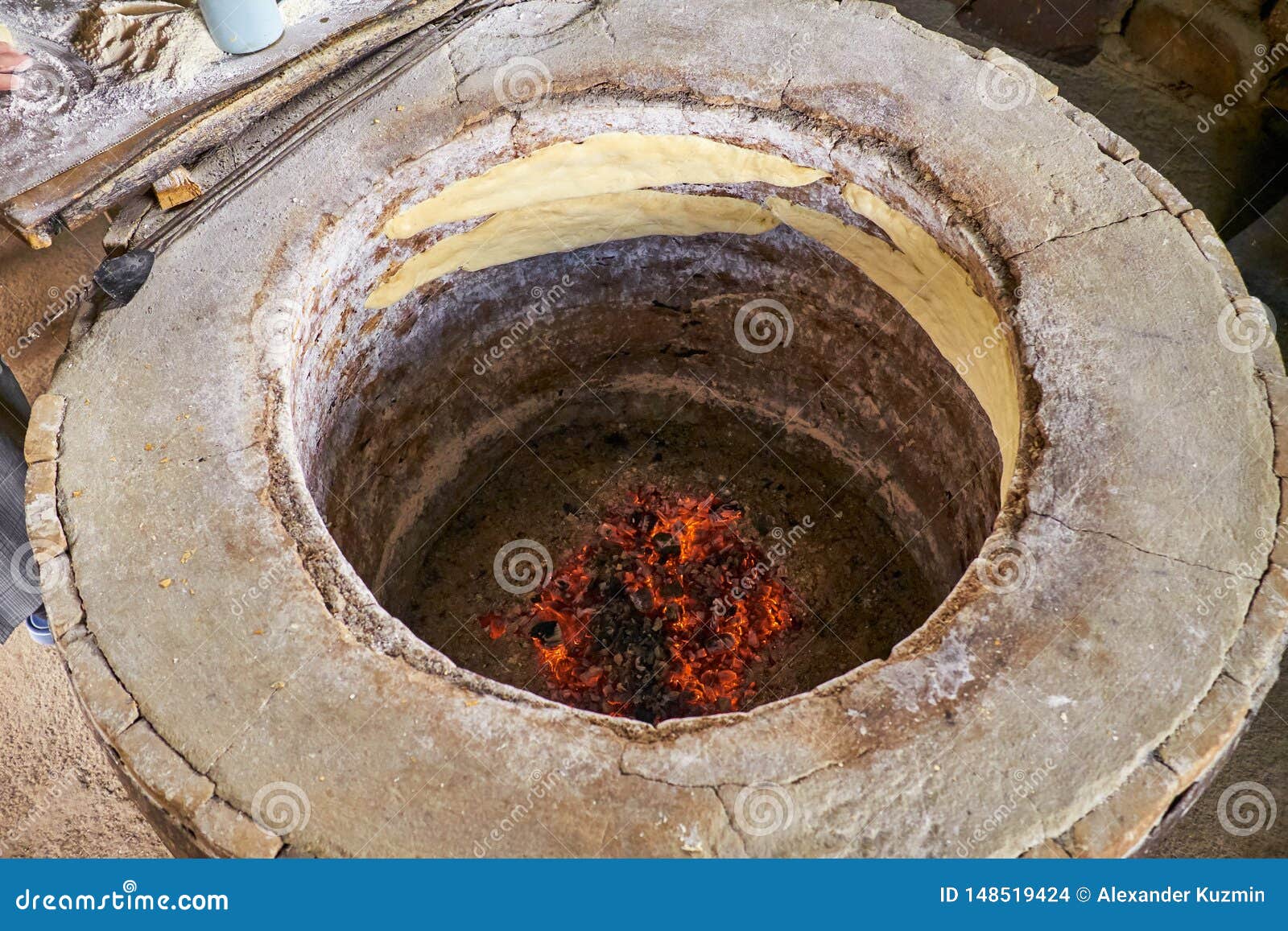 Preparation of Bread in a Round Stone Oven Stock Photo Image of bread
