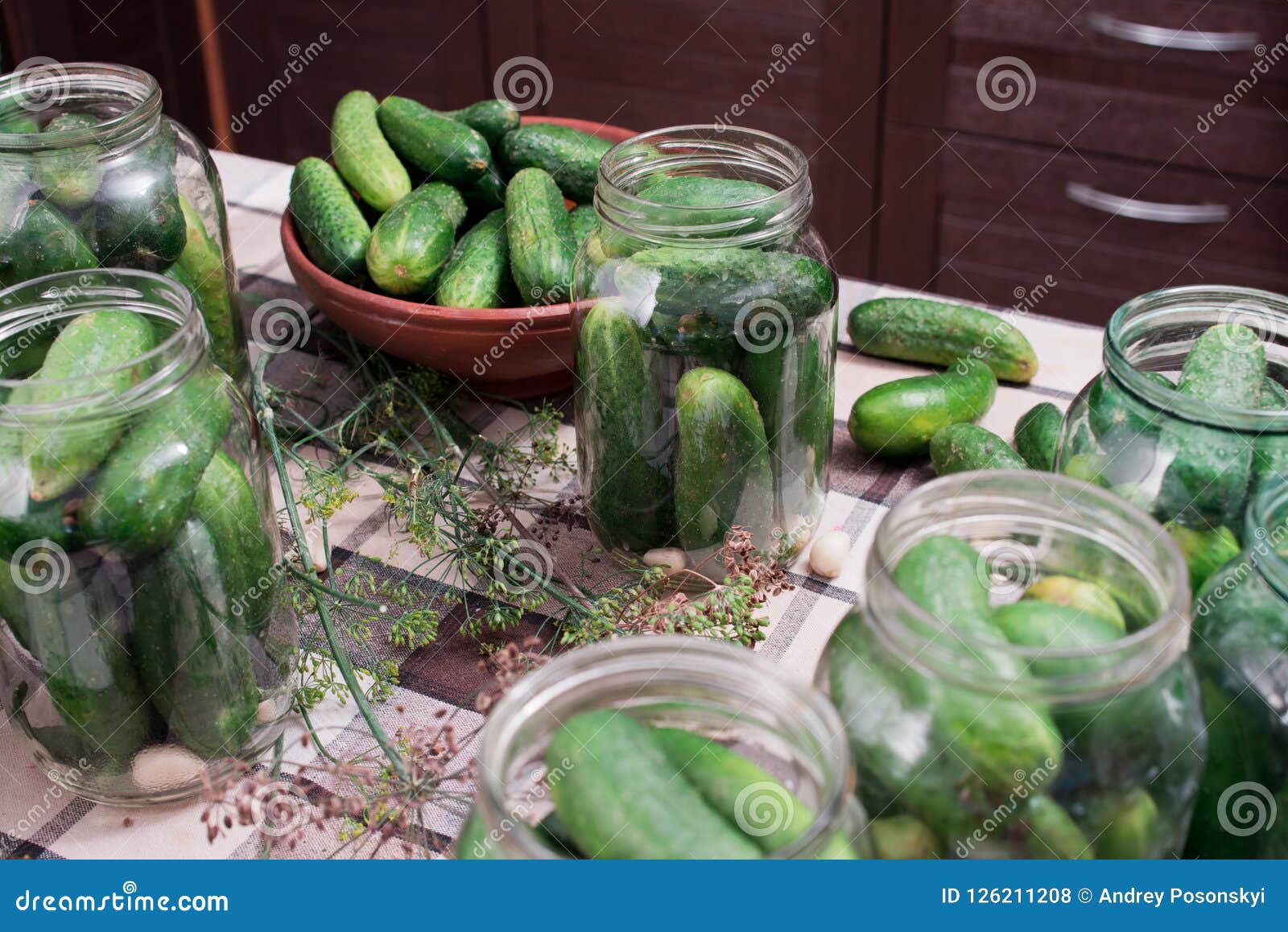 Preparation of Cucumbers for Home Canning Pickles. Stock Photo - Image