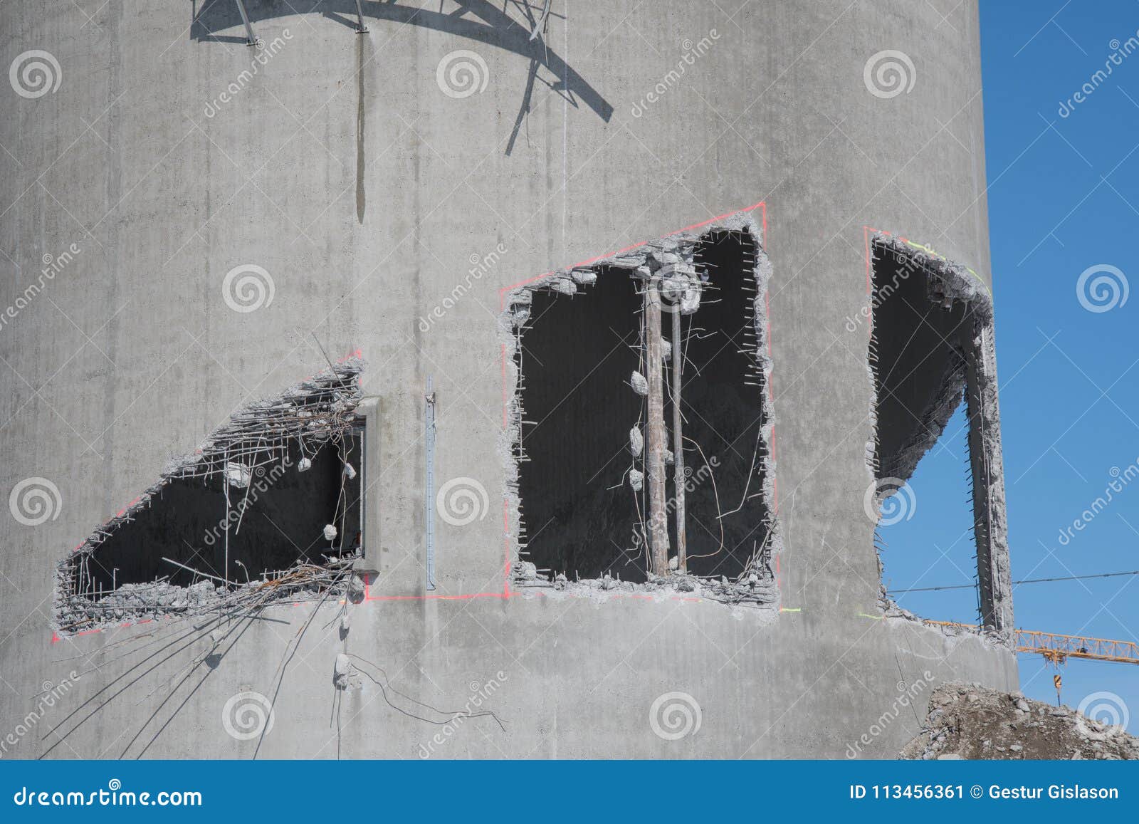 Preparation for a Demolition of an Old Concrete Silo Stock Image