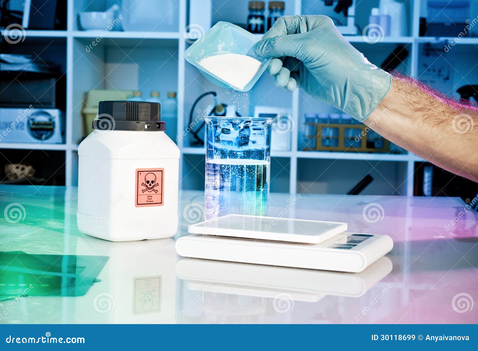 Hand Shakes Poisonous Powder in Glass Beaker Stock Image Image of