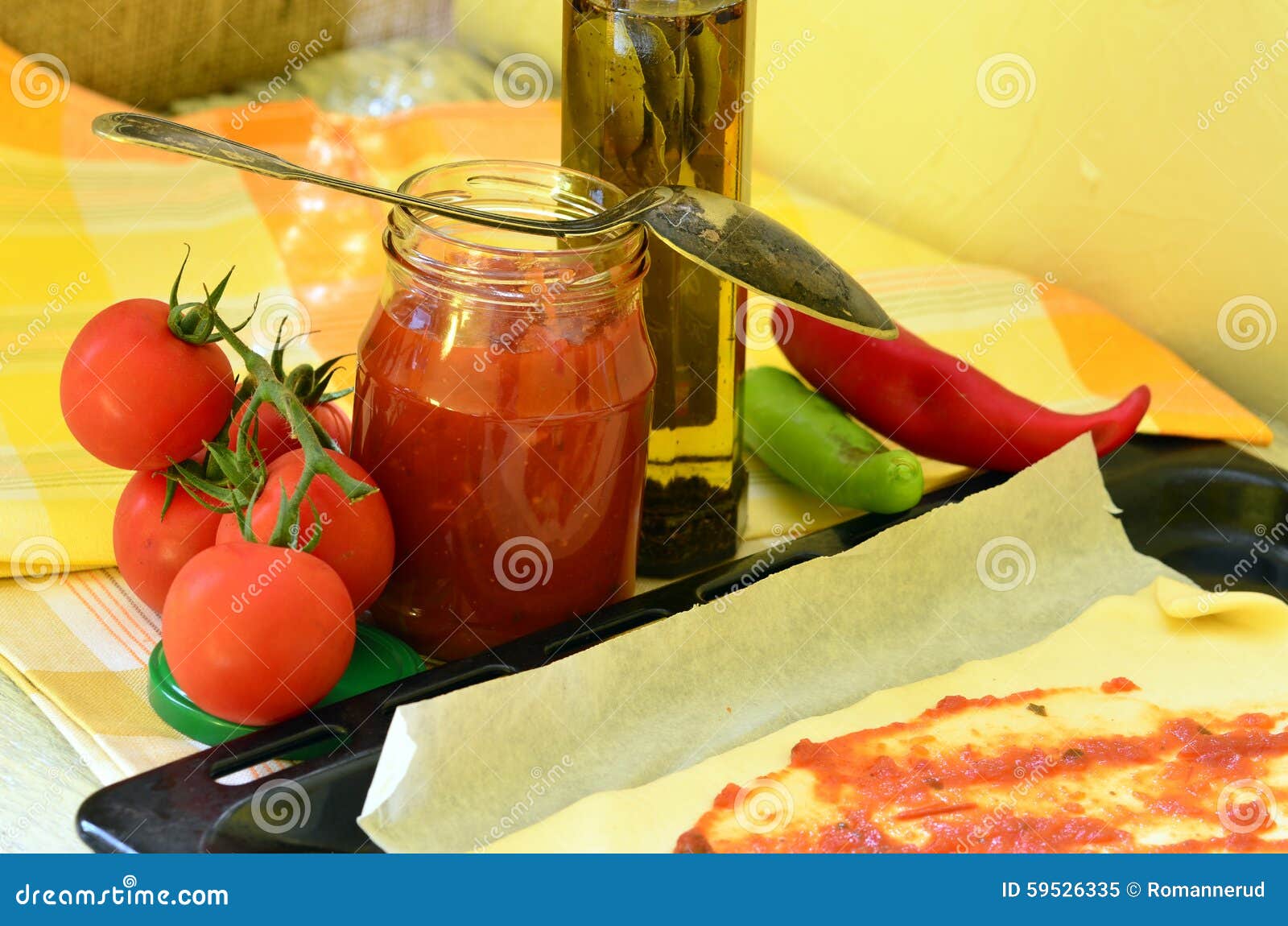 Preparation of Homemade Pizza Dough with Tomato Paste Stock Image