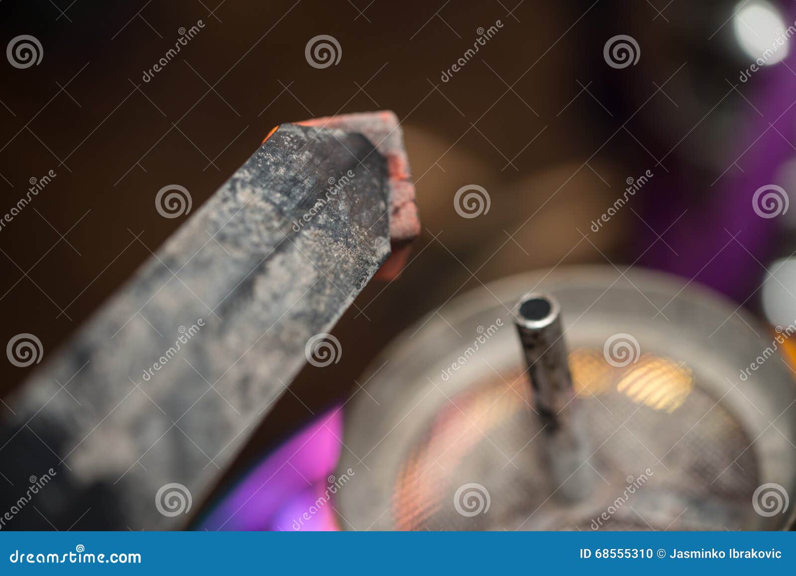 Preparation the Hookah with Charcoal for Smoking Stock Photo Image of