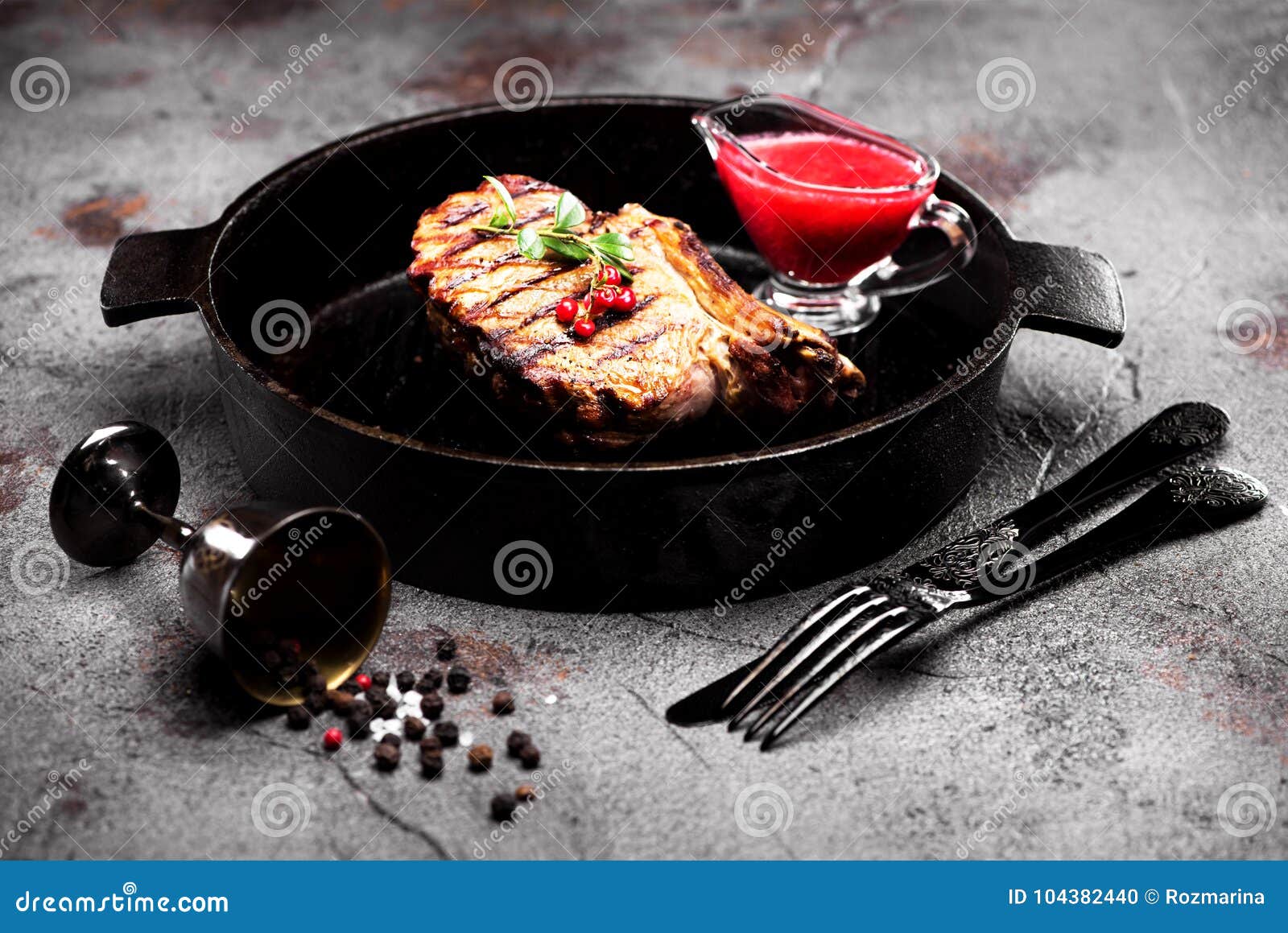 Grilled Beef Steak in a Castiron Frying Pan Stock Photo Image of