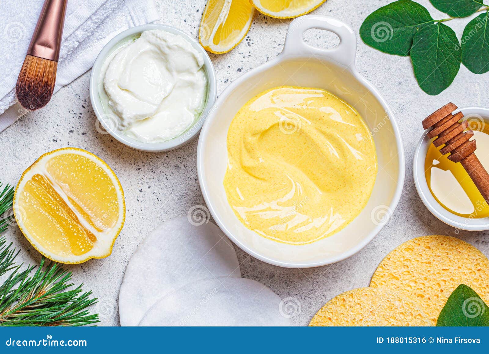 Preparation of Turmeric Face Mask with Honey and Yogurt in White Bowl
