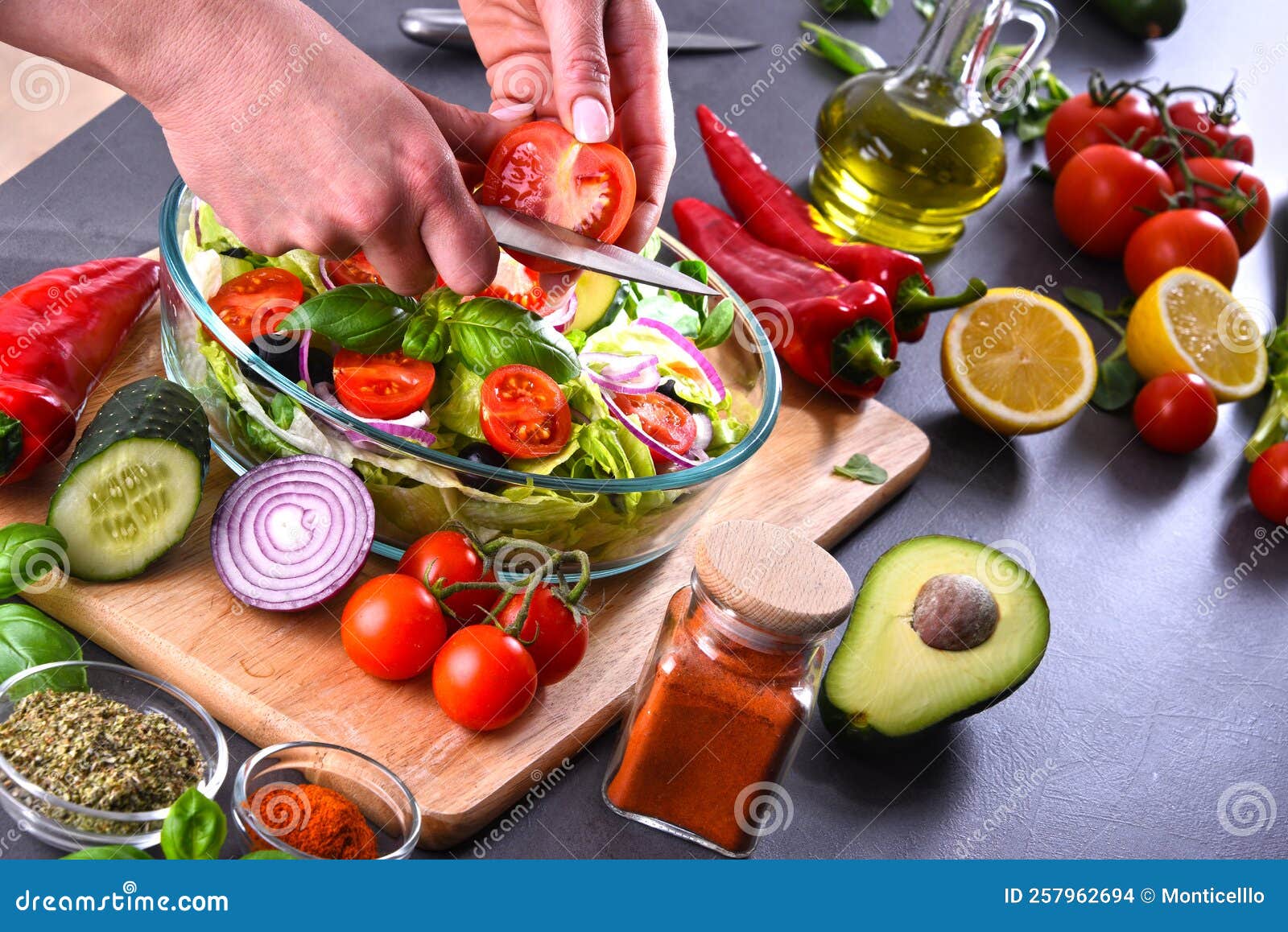 Preparation of a Vegetable Salad from Fresh Organic Ingredients Stock