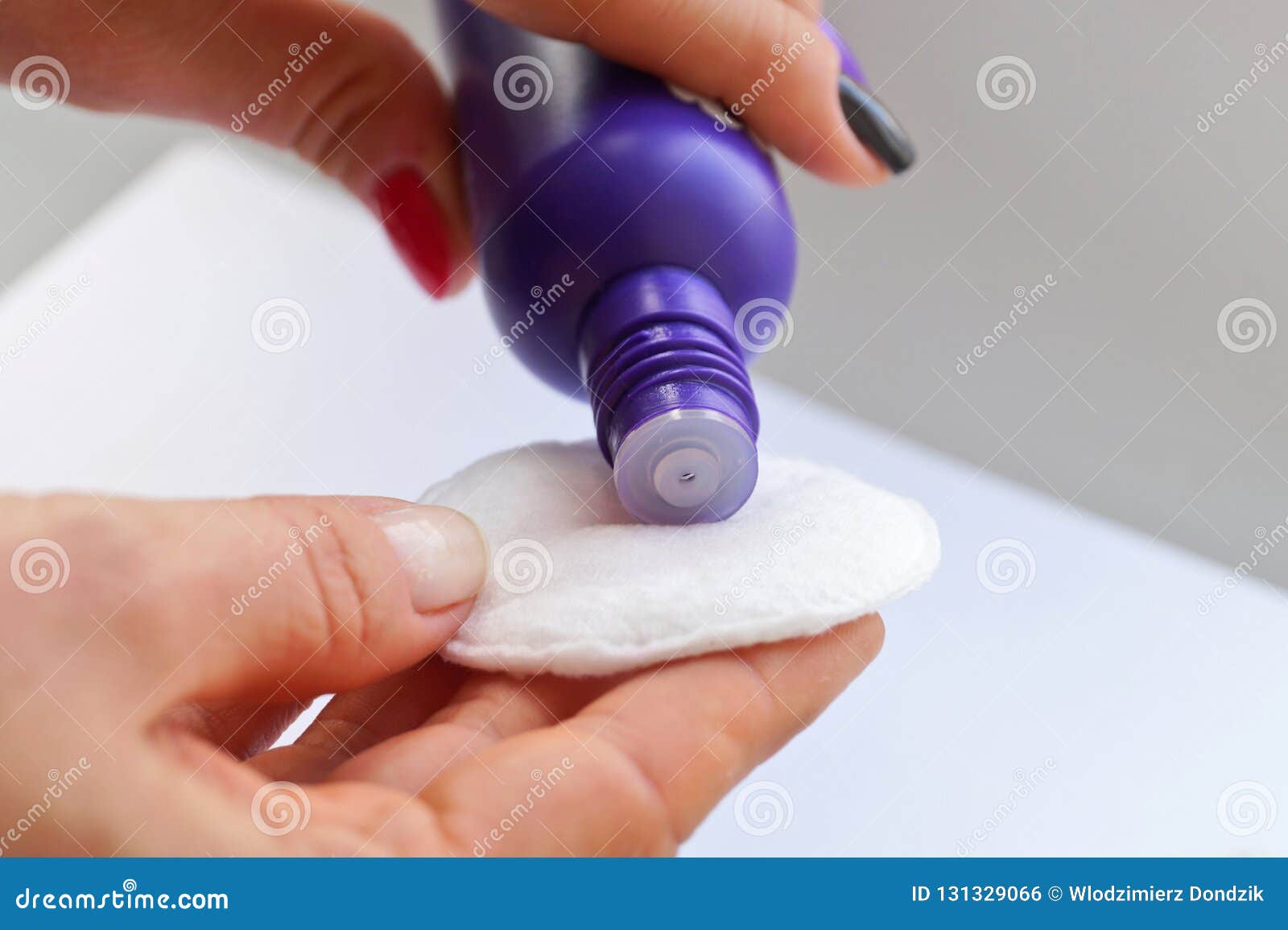 Manicure Preparation Set With Nail Polish Bottles On Gray Background Space  For Text Stock Photo, Picture and Royalty Free Image. Image 80902881.