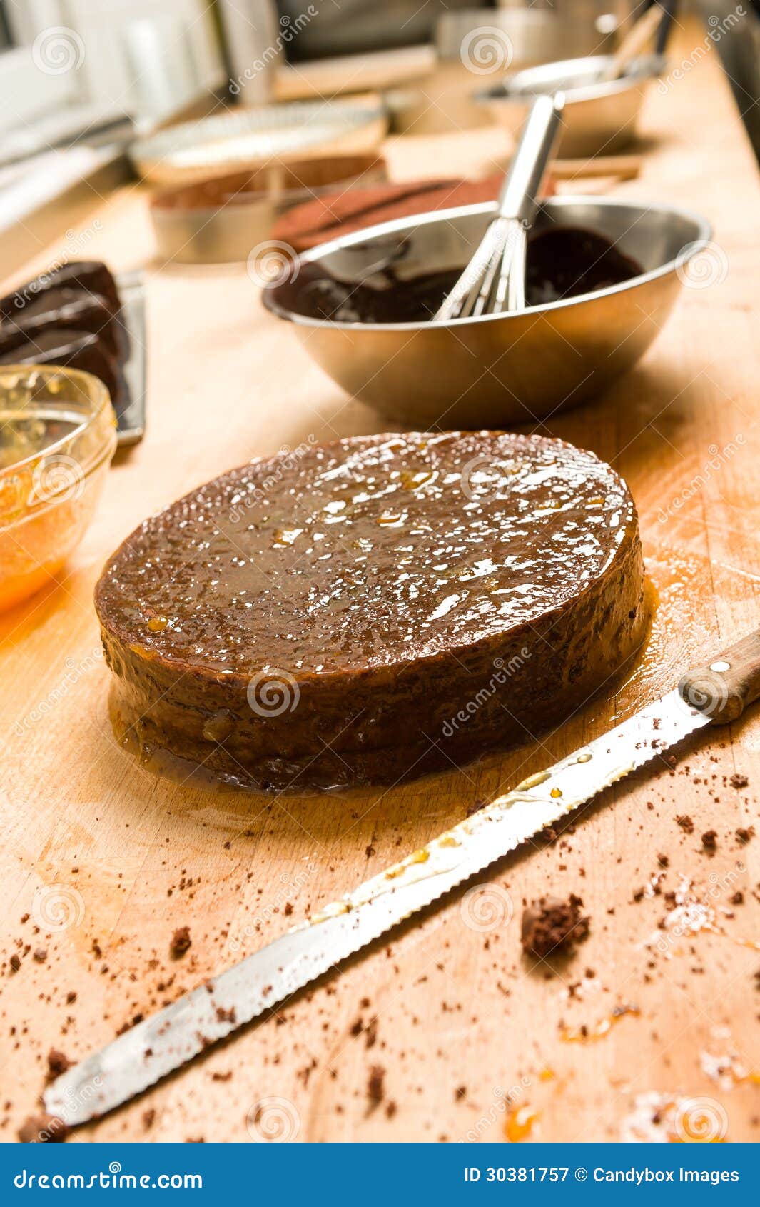 Preparing Chocolate Cake with Filling Stock Image Image of home