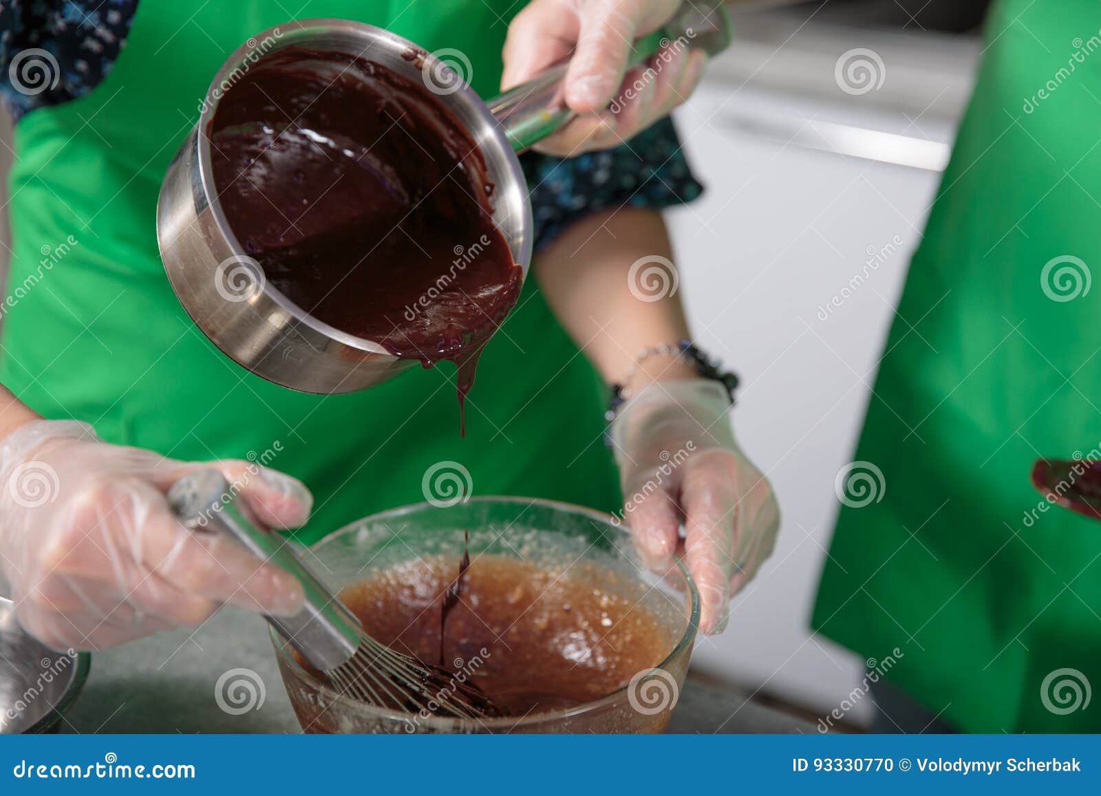 Preparing Chocolate Sauce for a Chocolate Cake Stock Photo Image of