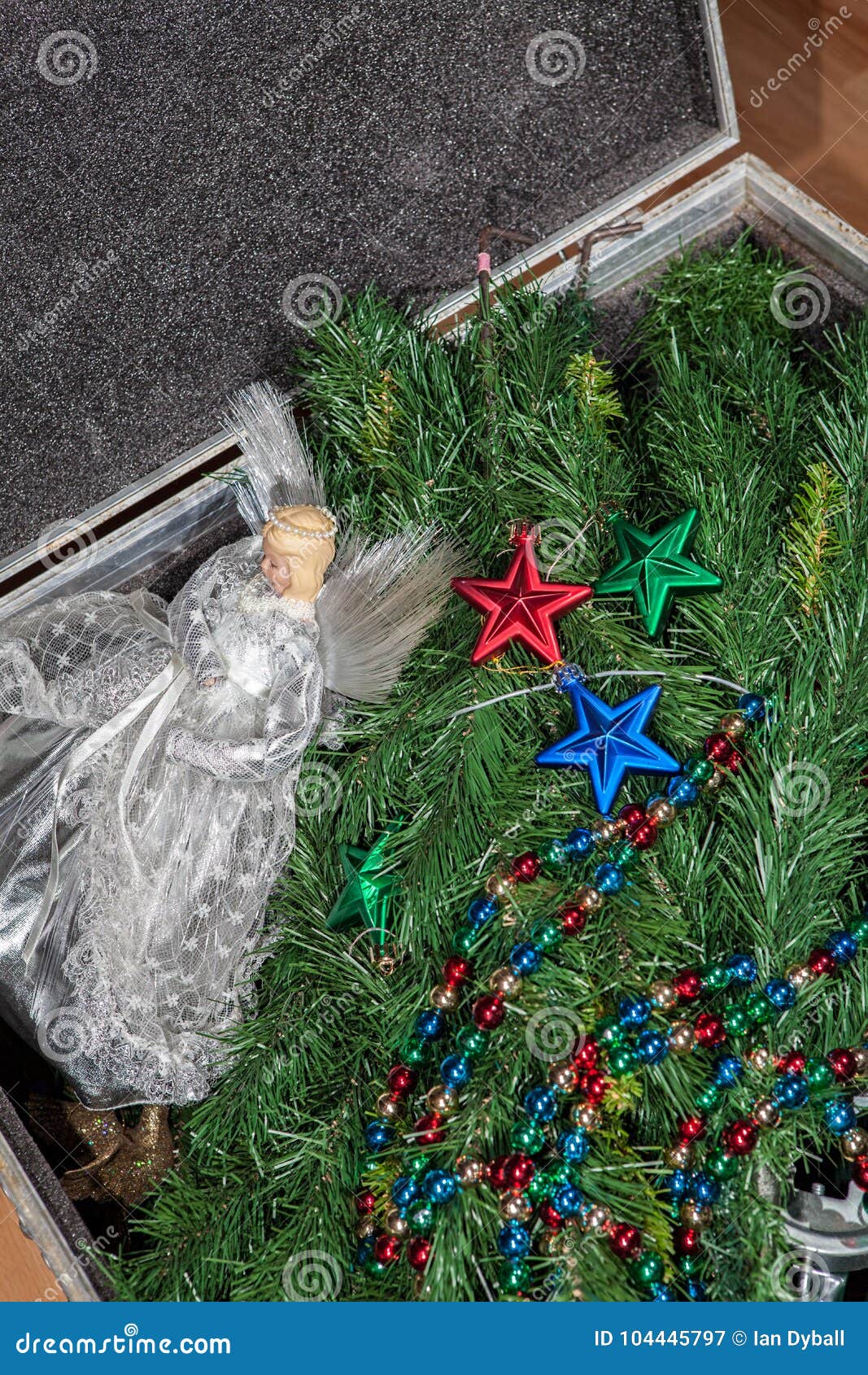 Preparing for Christmas. Artificial Tree Stored before and after Stock