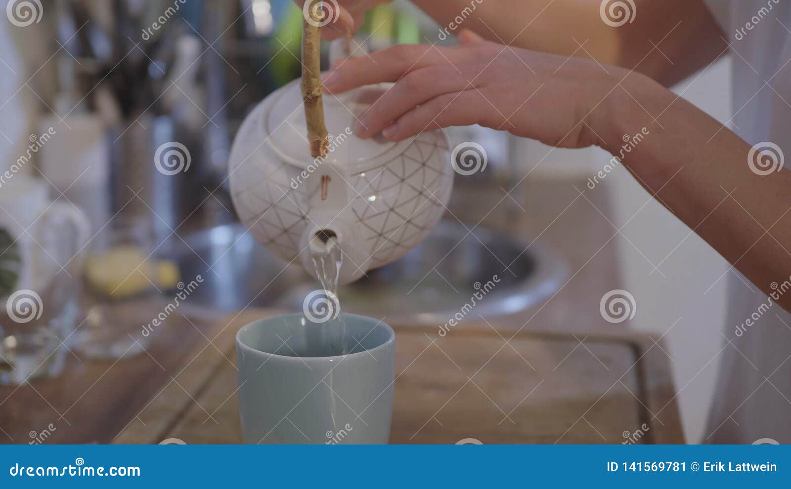 Preparing a Cup of Hot Tea in the Kitchen Stock Image Image of body, caucasian 141569781