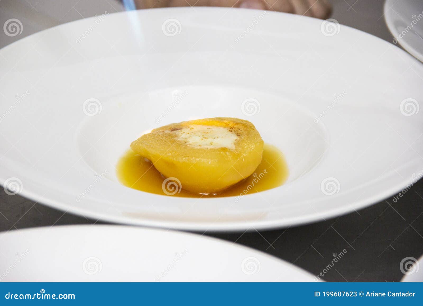 Preparing Dessert of Pear Brulee with Dolce Cheese Stock Image Image of organic