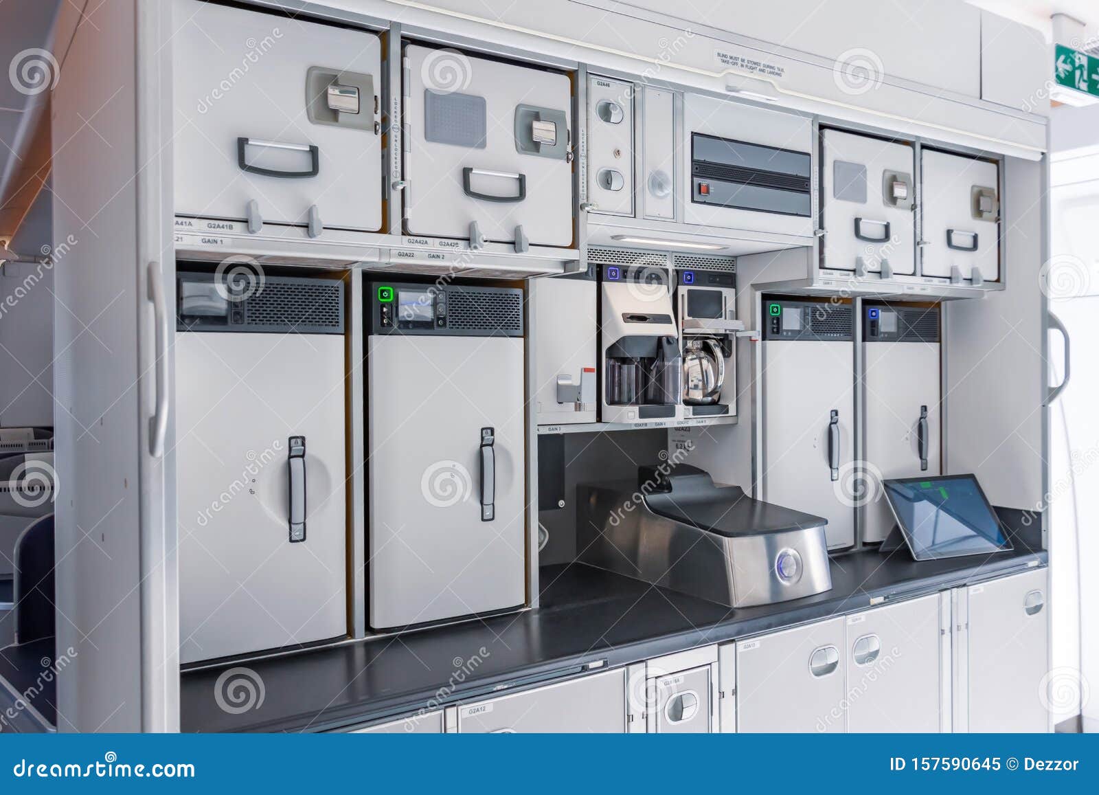 Preparing Food for the Passengers in the Empty Kitchen Inside Airplane