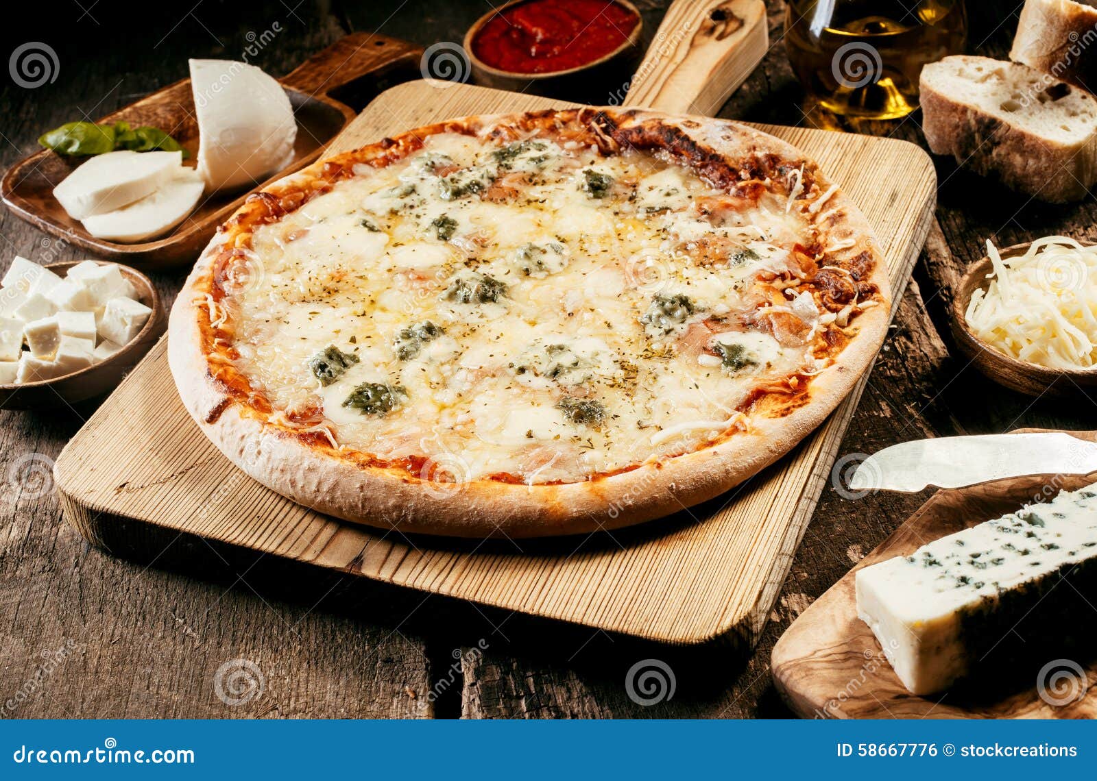 Preparing A Four Cheeses Italian Pizza Stock Photo Image 58667776