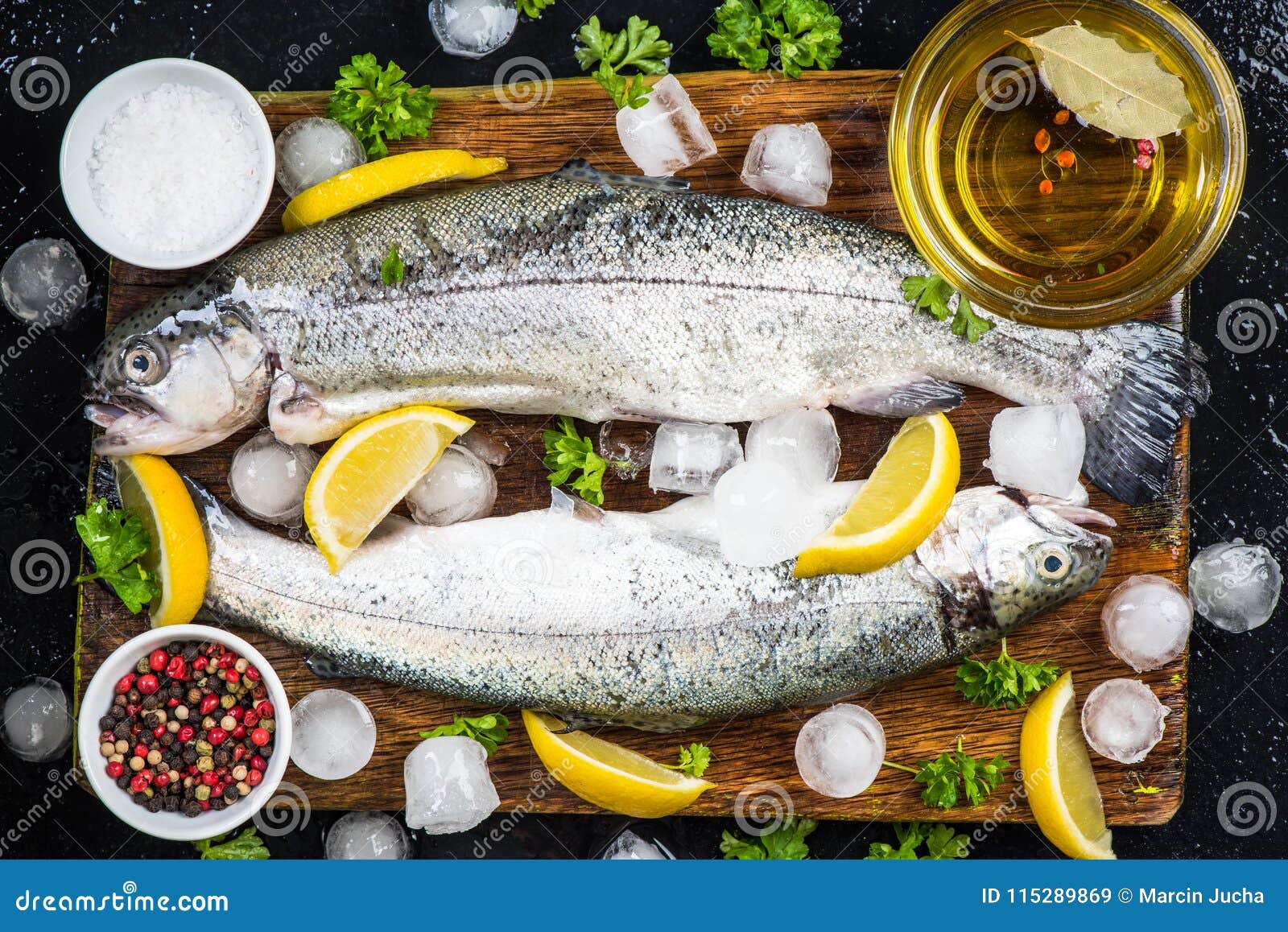Preparing Fresh Trout Fish for Marinate Stock Image Image of lunch