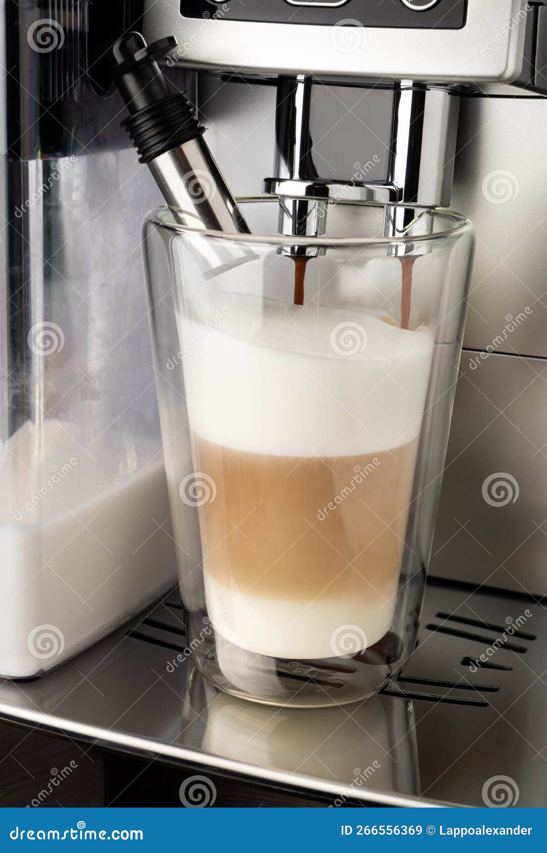 Preparing a Glass of Cappuccino in a Coffee Machine Stock Image Image