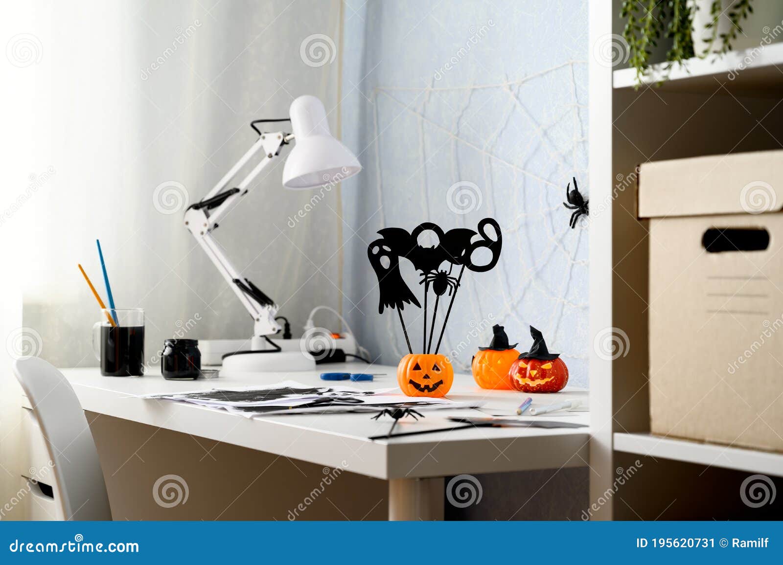 Preparing for Halloween. DIY Concept. Halloween Decorations on a ...