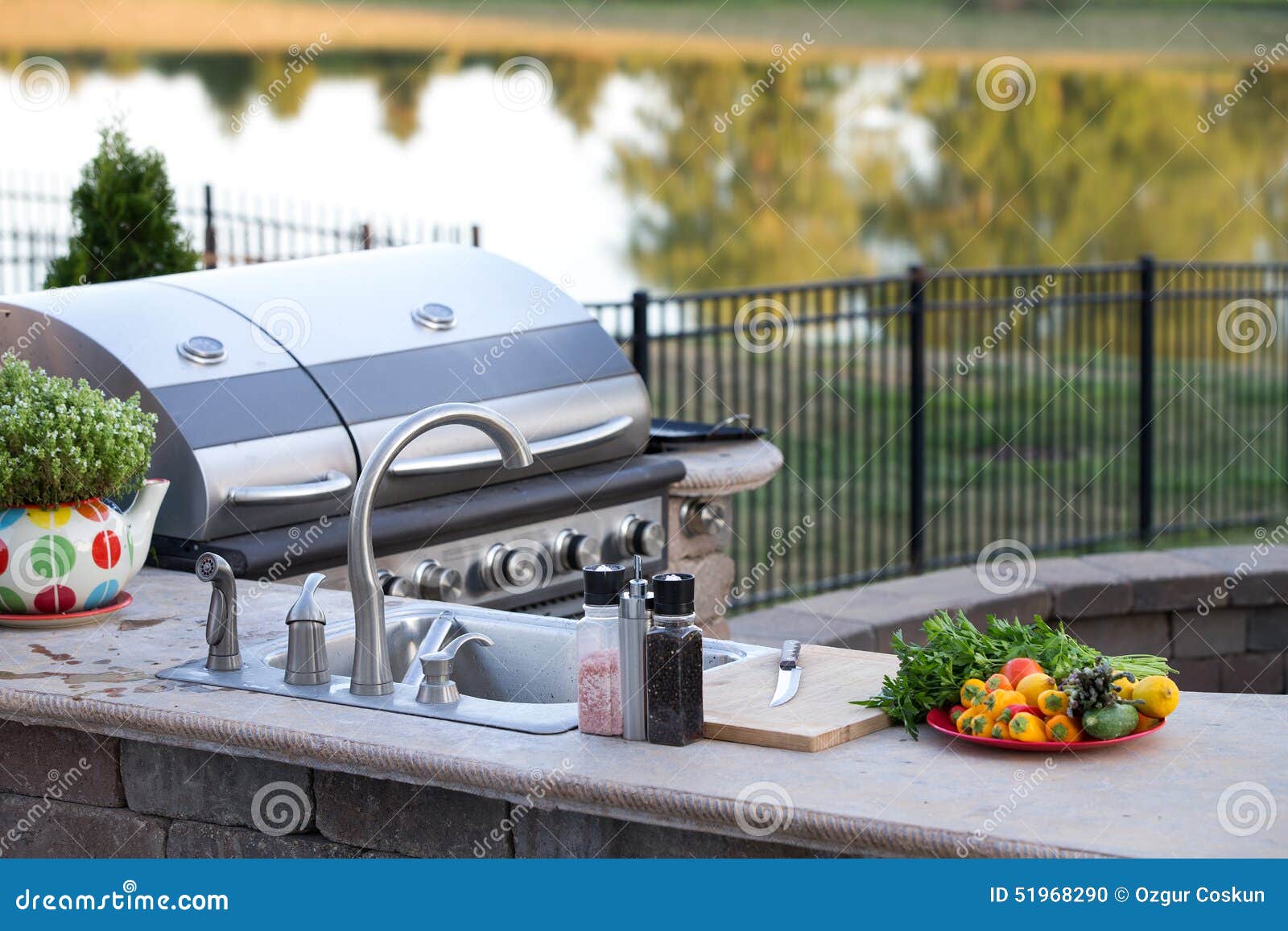 preparing a healthy meal in an outdoor kitchen