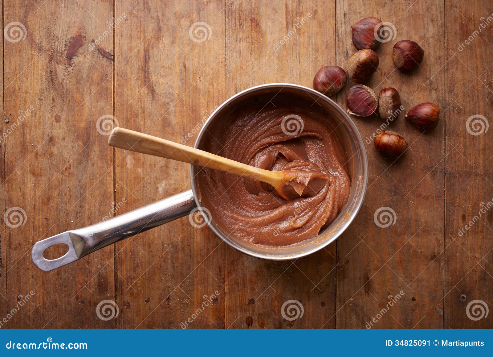 preparing homemade chestnut cream on a pot