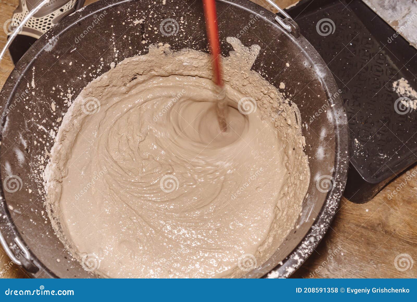 Preparing a Mortar Plaster Stirring Mix Water Consistency Emulsion