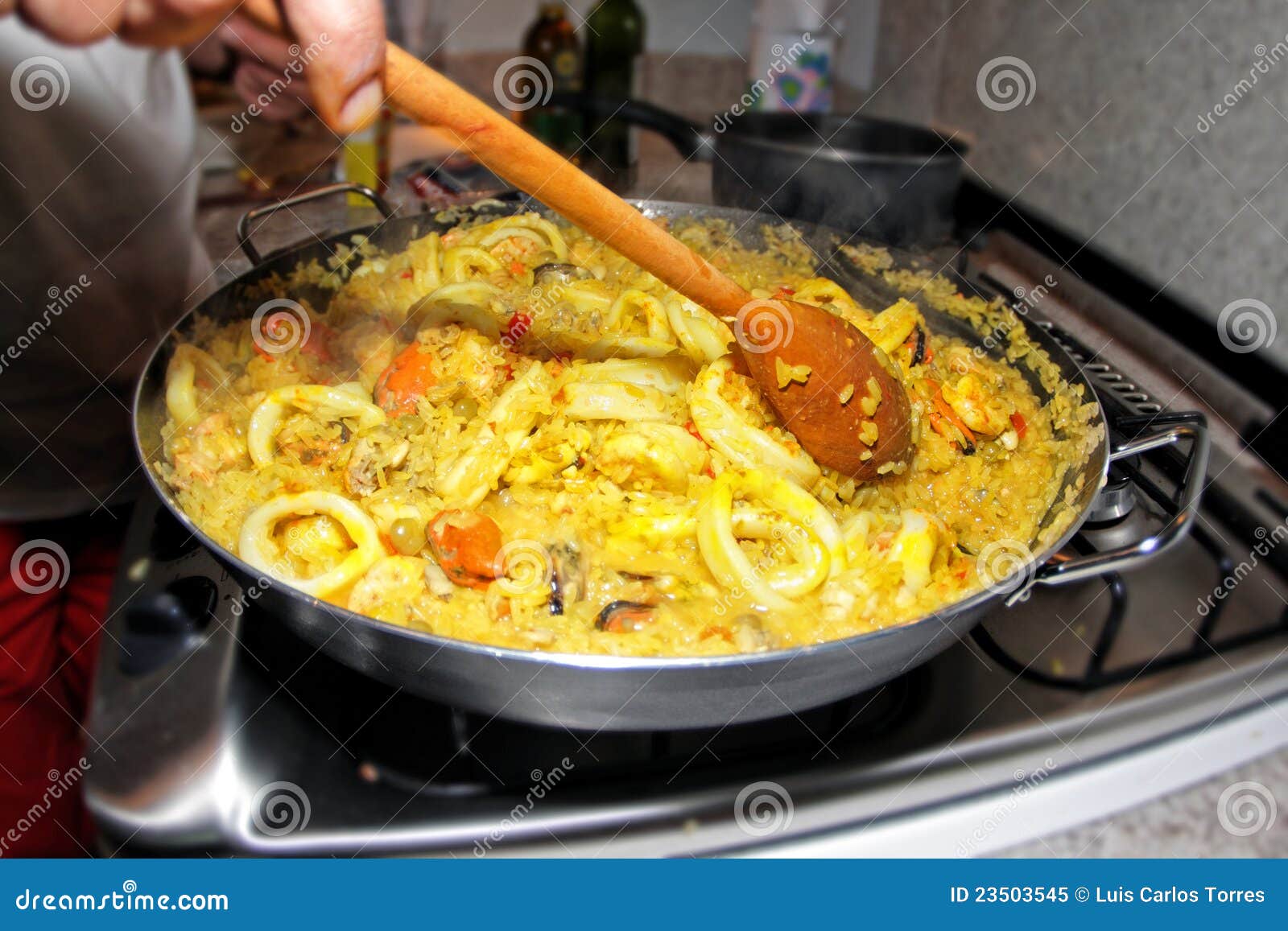 Preparing Paella Spanish Cuisine Stock Image Image of pella