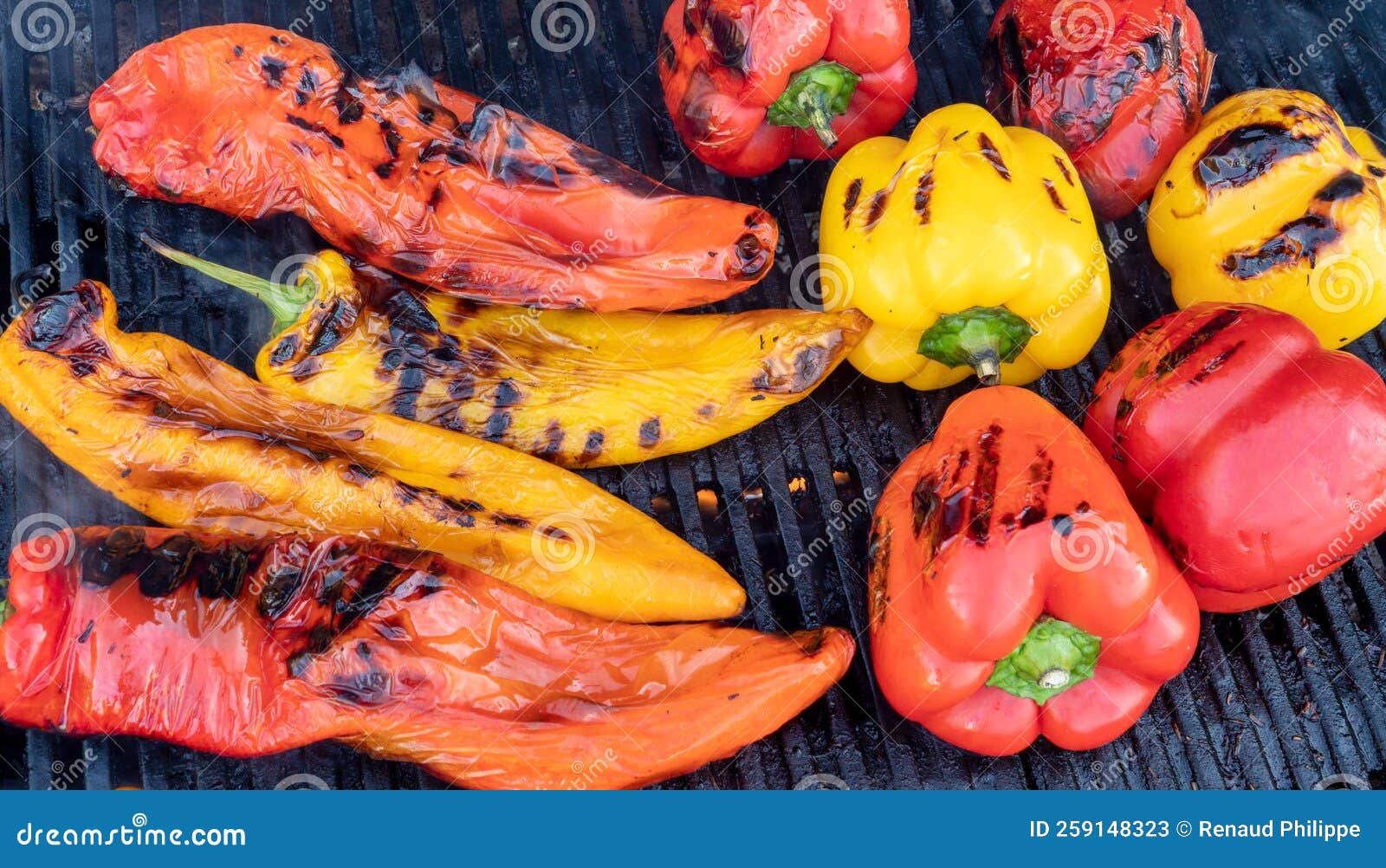 Preparing Red and Yellow Bell Pepper on Barbecue Bbq Grill Stock Image