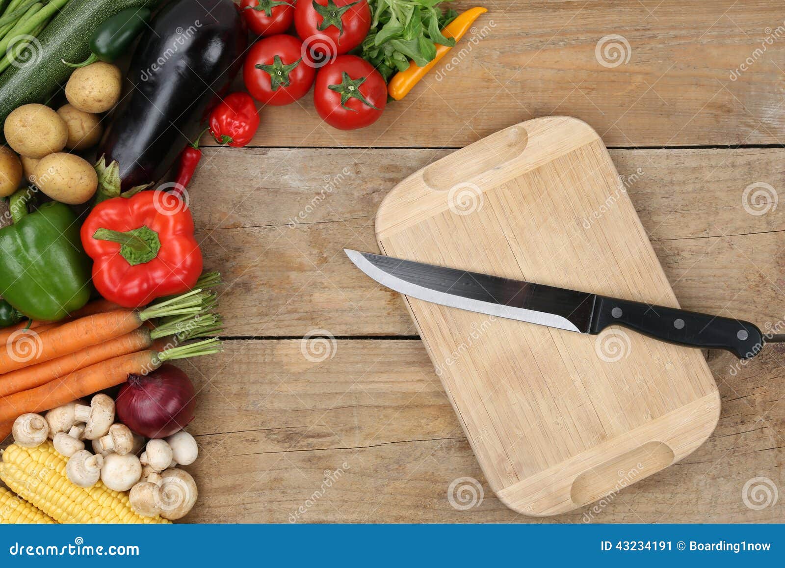 Preparing and Slicing Vegetables Knife on Cutting Board Stock Image