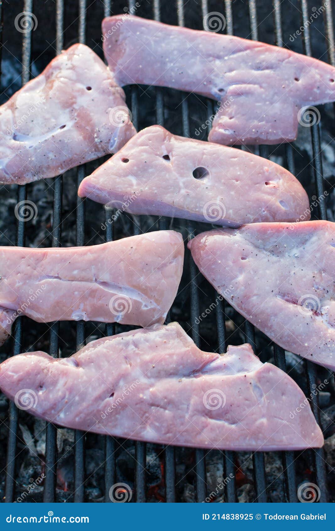 Preparing Veal Liver on the Grill Stock Image Image of grilling