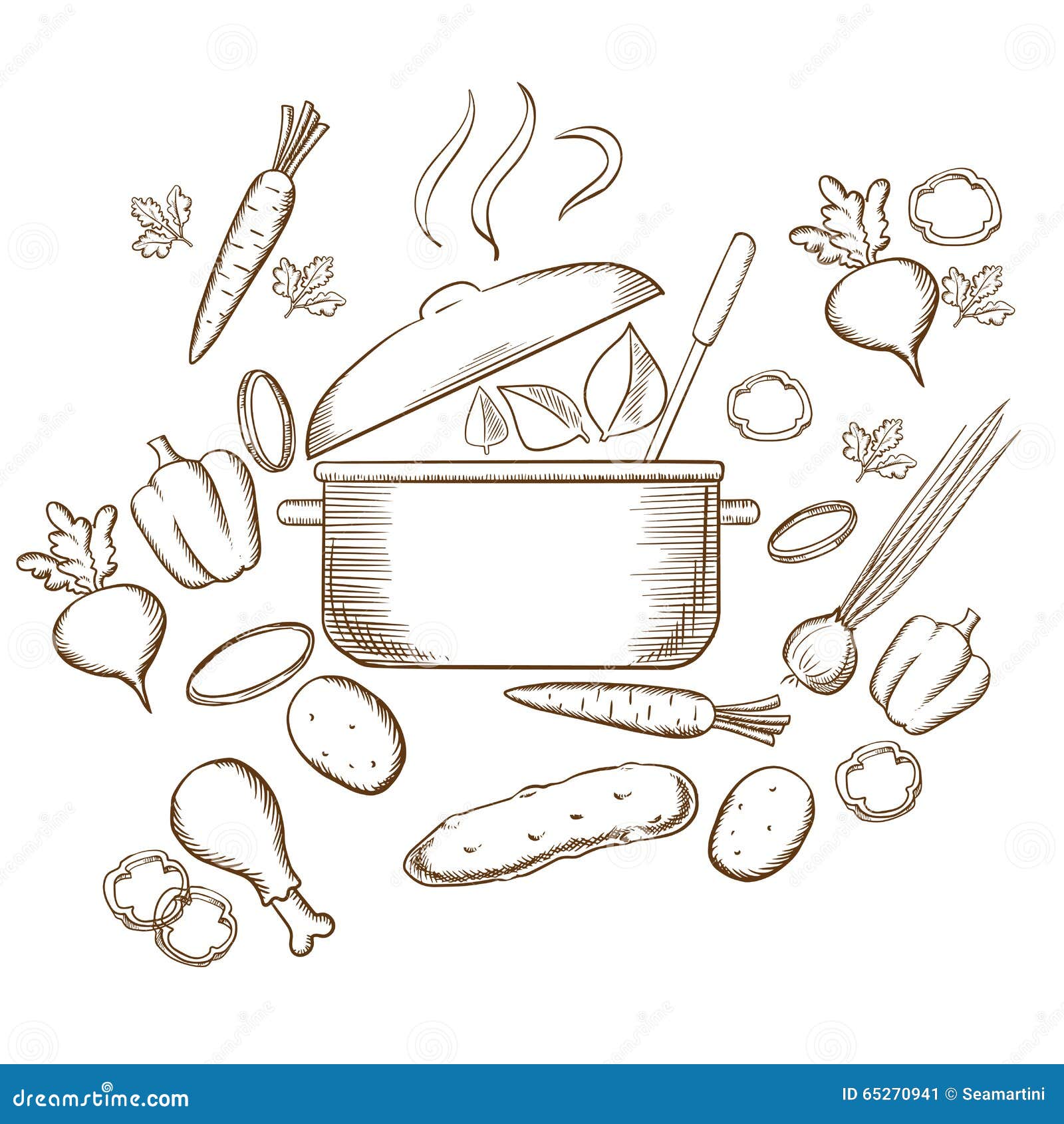 Preparing Vegetable Soup Sketch Design Stock Vector - Illustration of ...