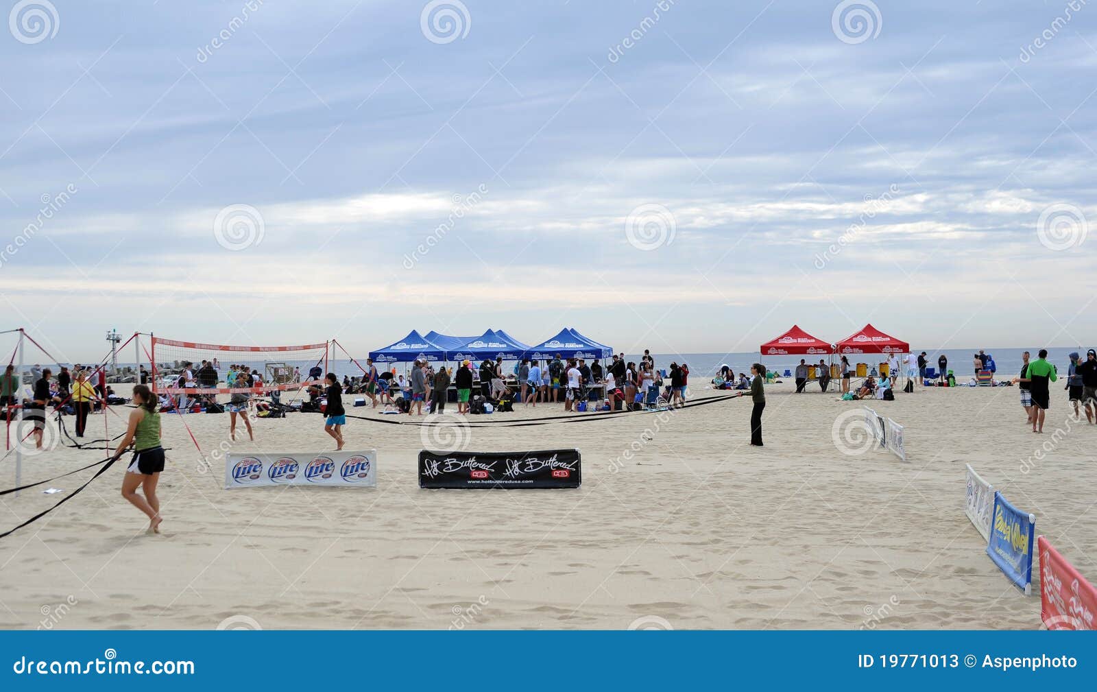 Preperations for Beach Volleyball Jersey Shore Editorial Stock Photo
