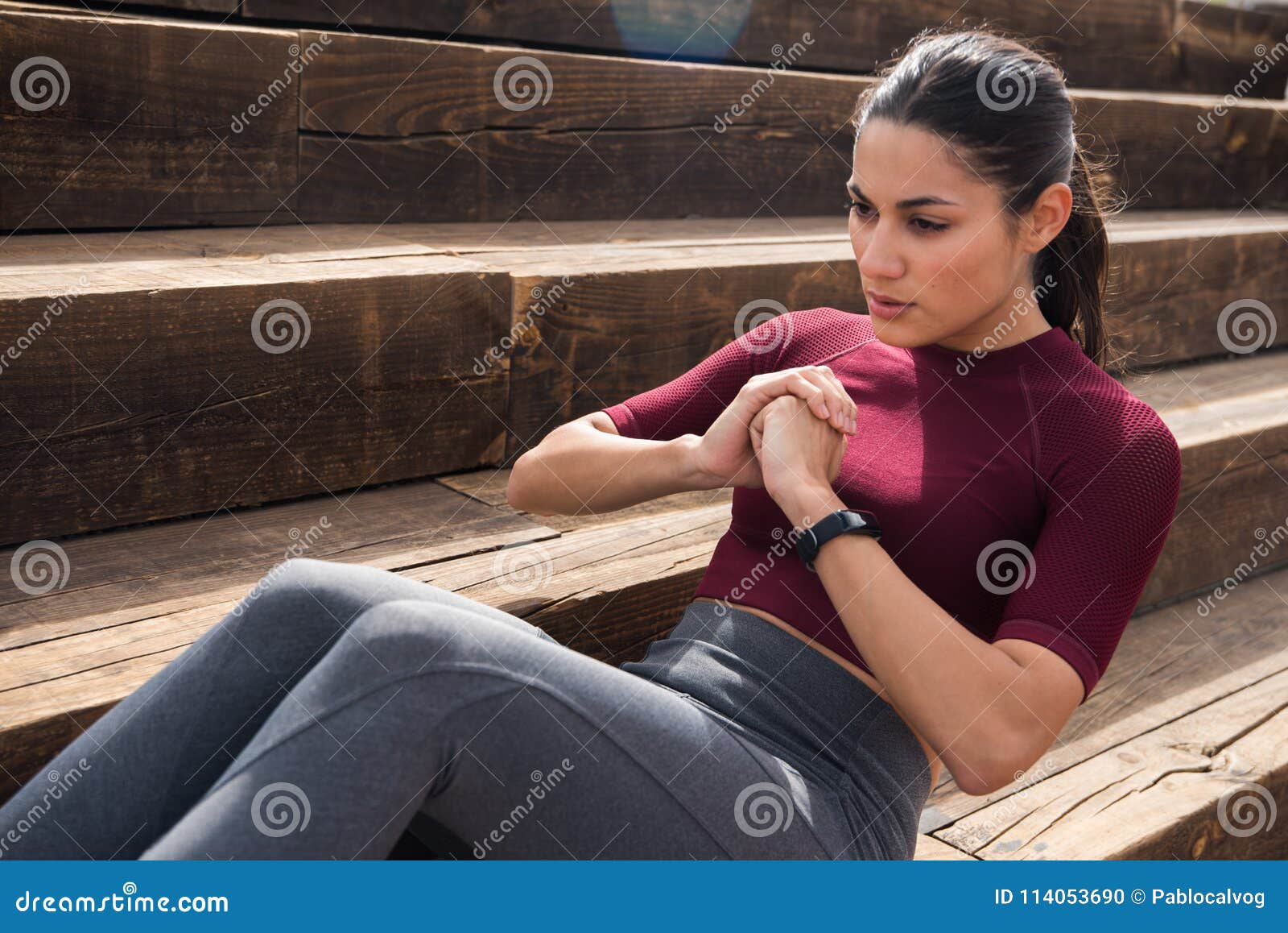 Prerty Young Brunette Doing Stomach Exercises Stock Photo - Image of ...