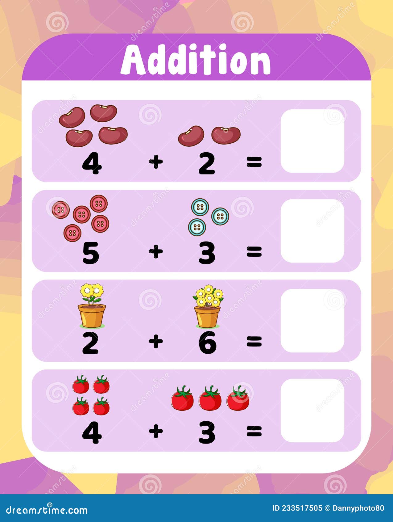 preschool-addition-math-worksheet-template-stock-vector-illustration