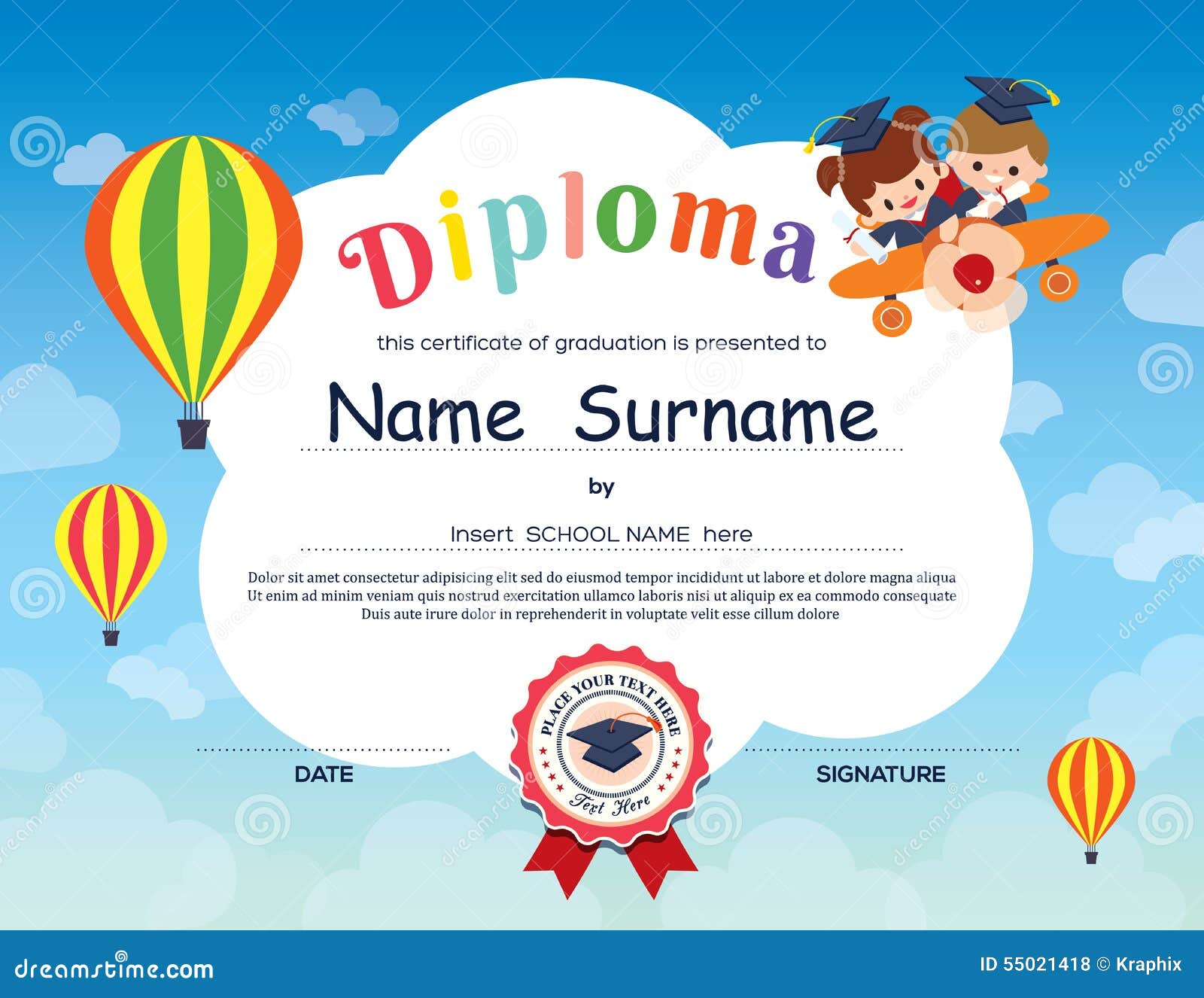 preschool ary school kids diploma certificate background