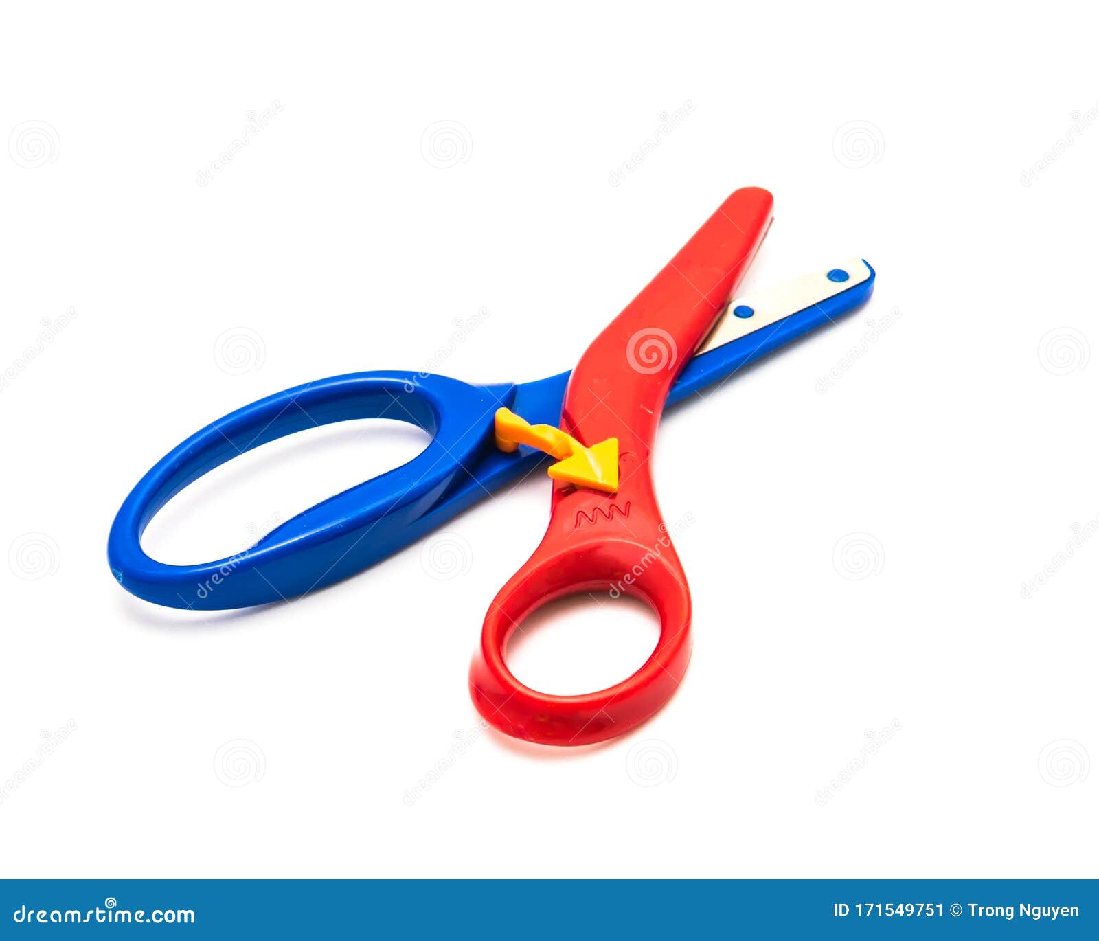 Preschool scissors with training lever for kids isolated on white