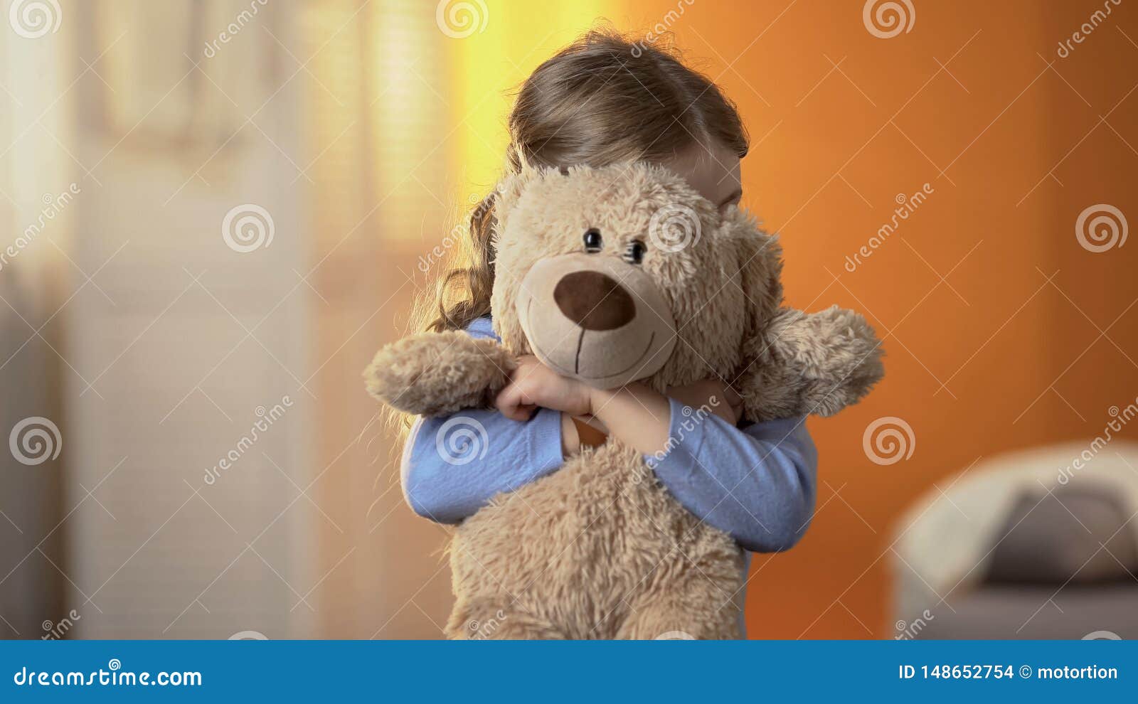 Preschool Shy Girl Hiding Behind Teddy Bear, Childish ...