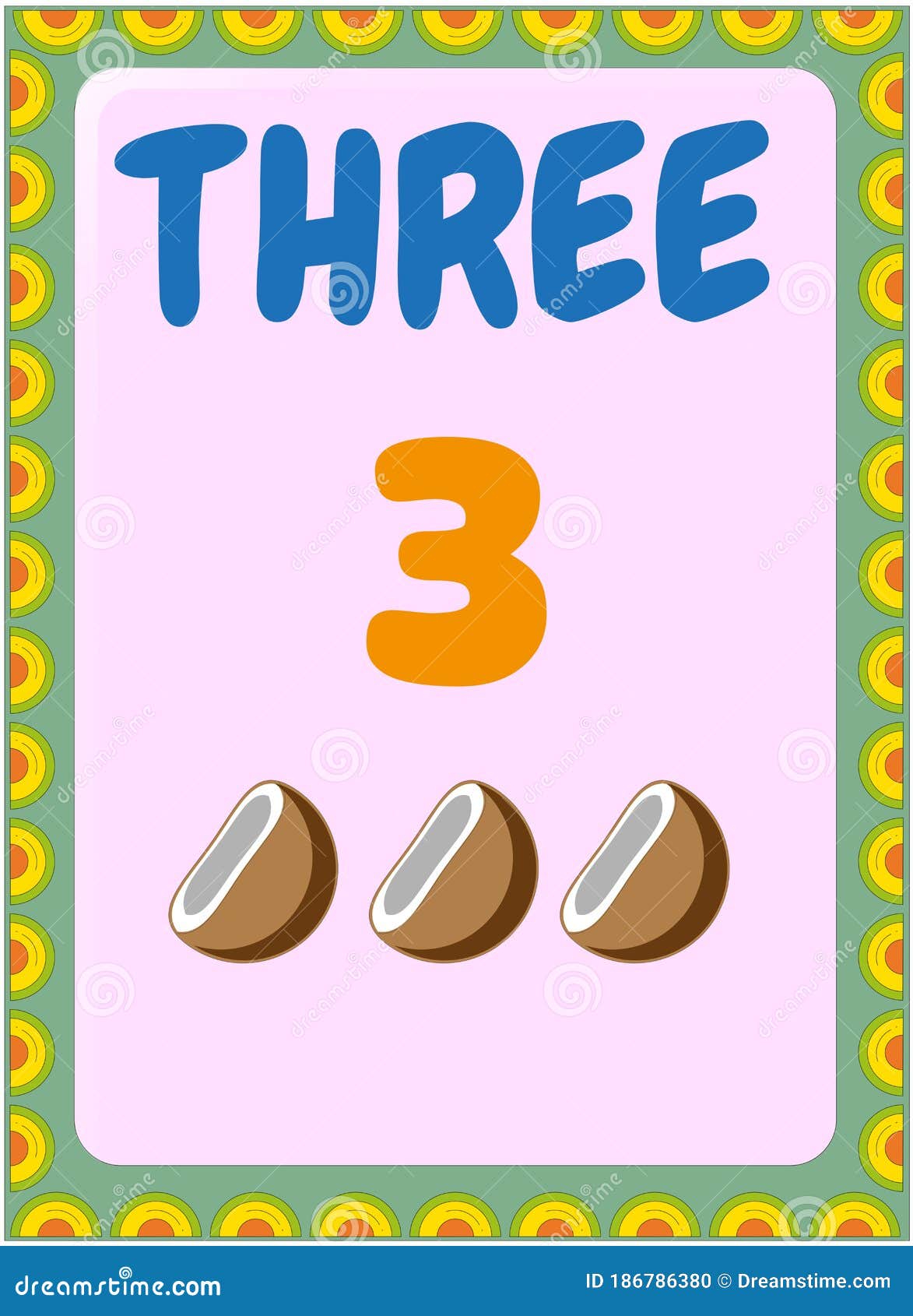 Preschool and Toddler Math with Coconut Fruit Design Stock Illustration