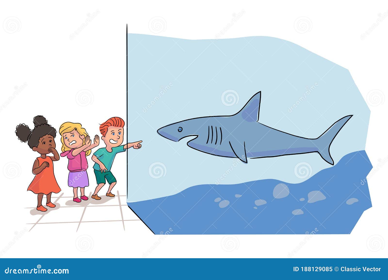 Preschooler Kids Group Standing by Shark Aquarium Stock Vector -  Illustration of marine, little: 188129085