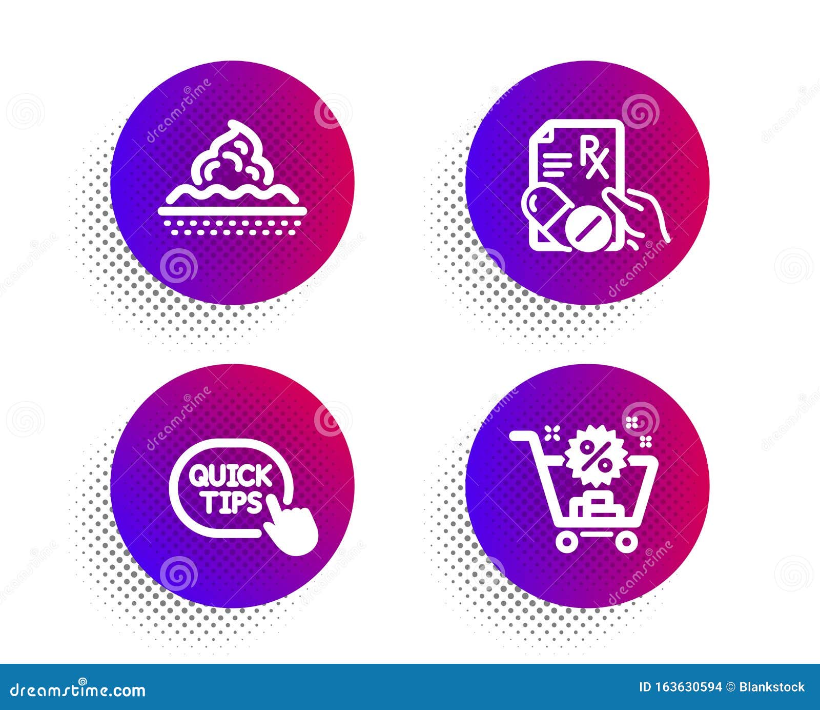 prescription drugs, quick tips and skin care icons set. shopping cart sign. pills, helpful tricks, face cream. 