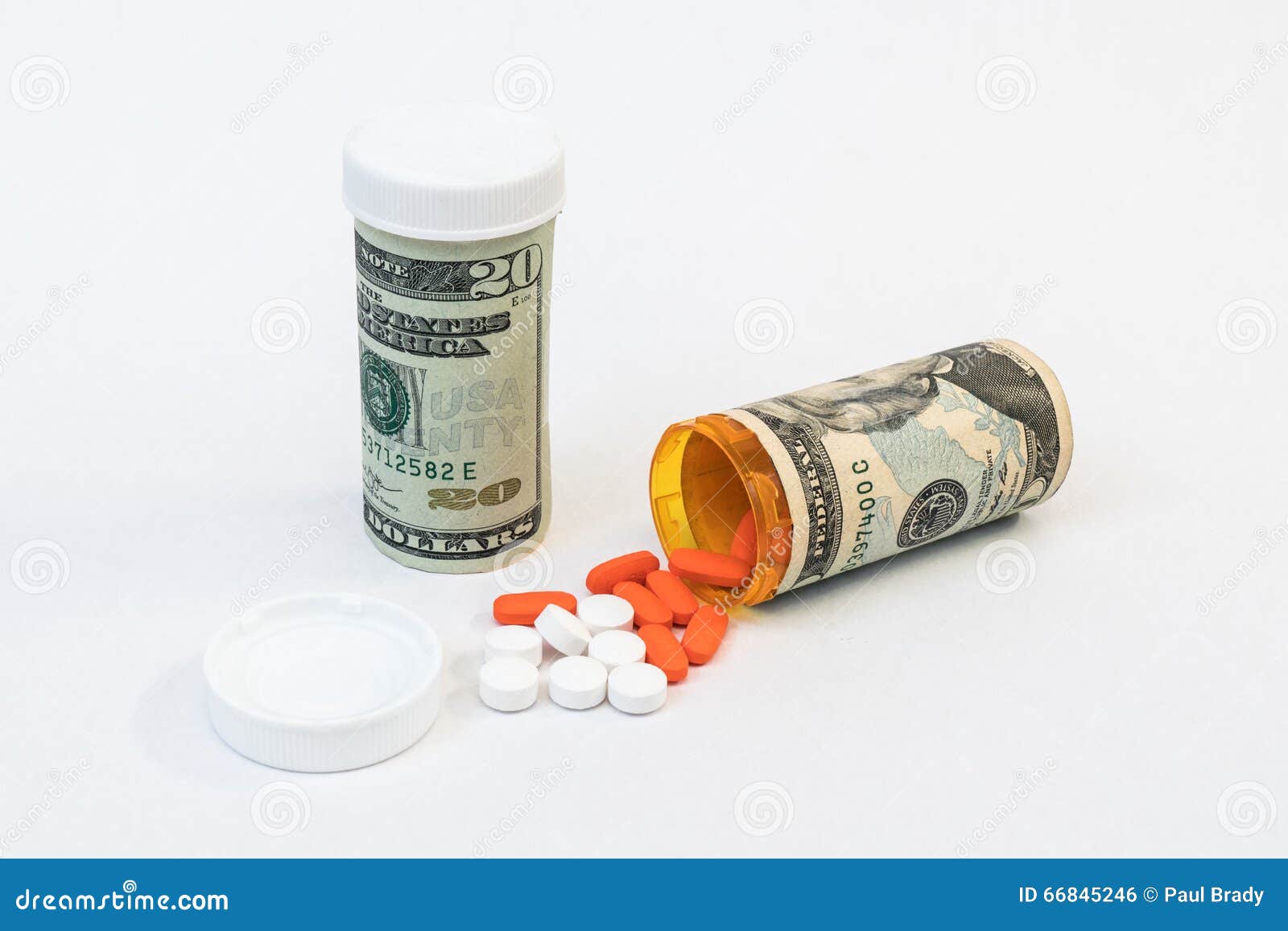 prescription medication bottles with money